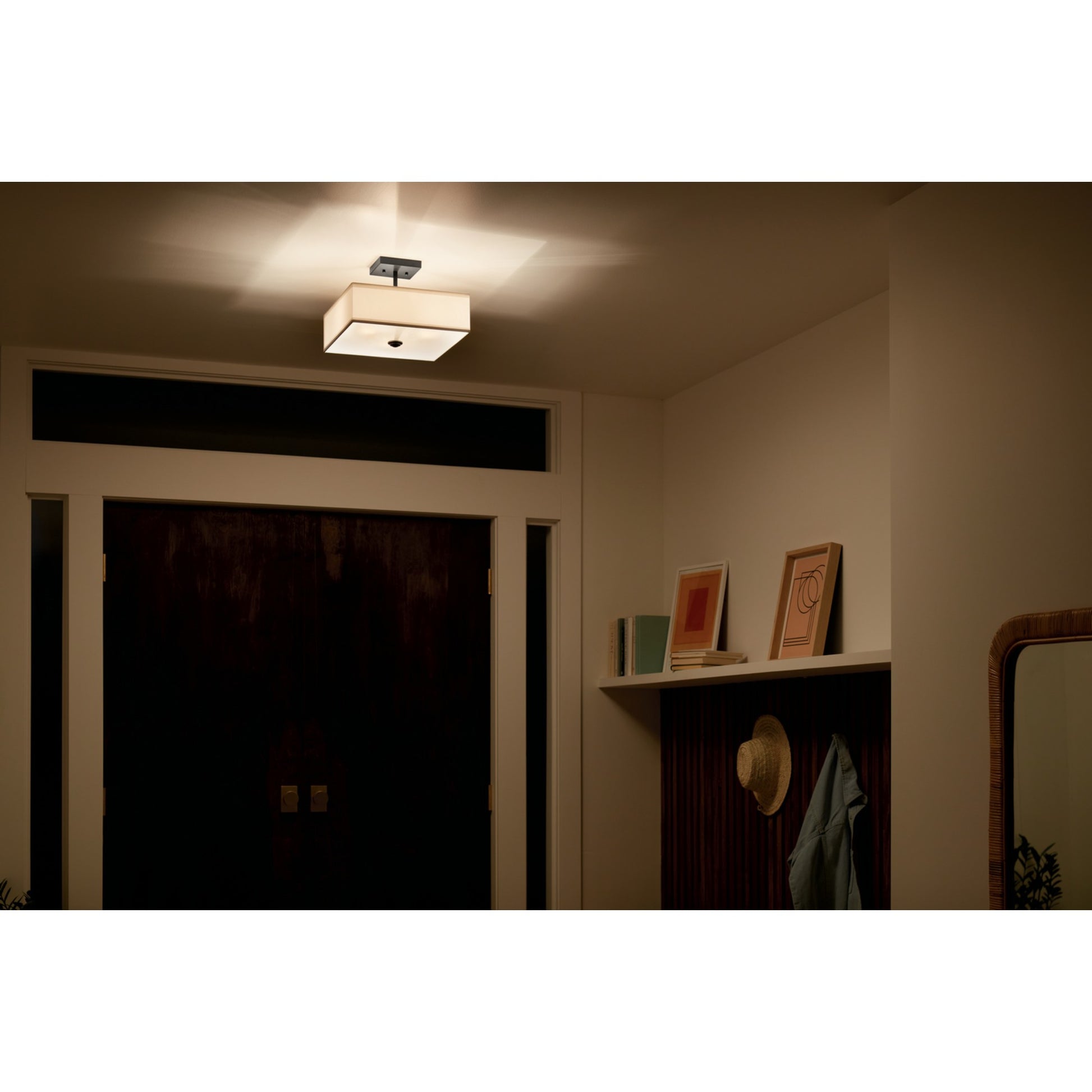 Shailene 14" 3-Light Square Semi-Flush Mount, Black Finish - Bees Lighting
