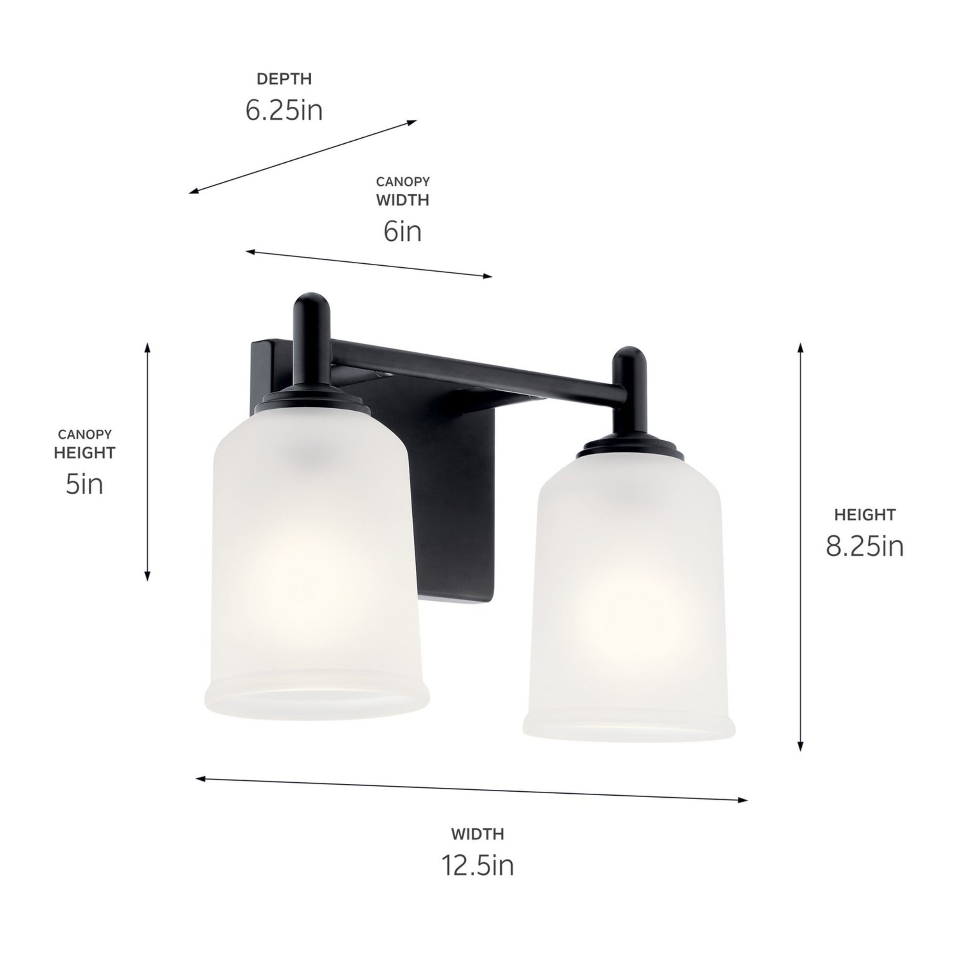 Shailene 13" 2-Light Bath Vanity Light, Black Finish, Etched Glass - Bees Lighting