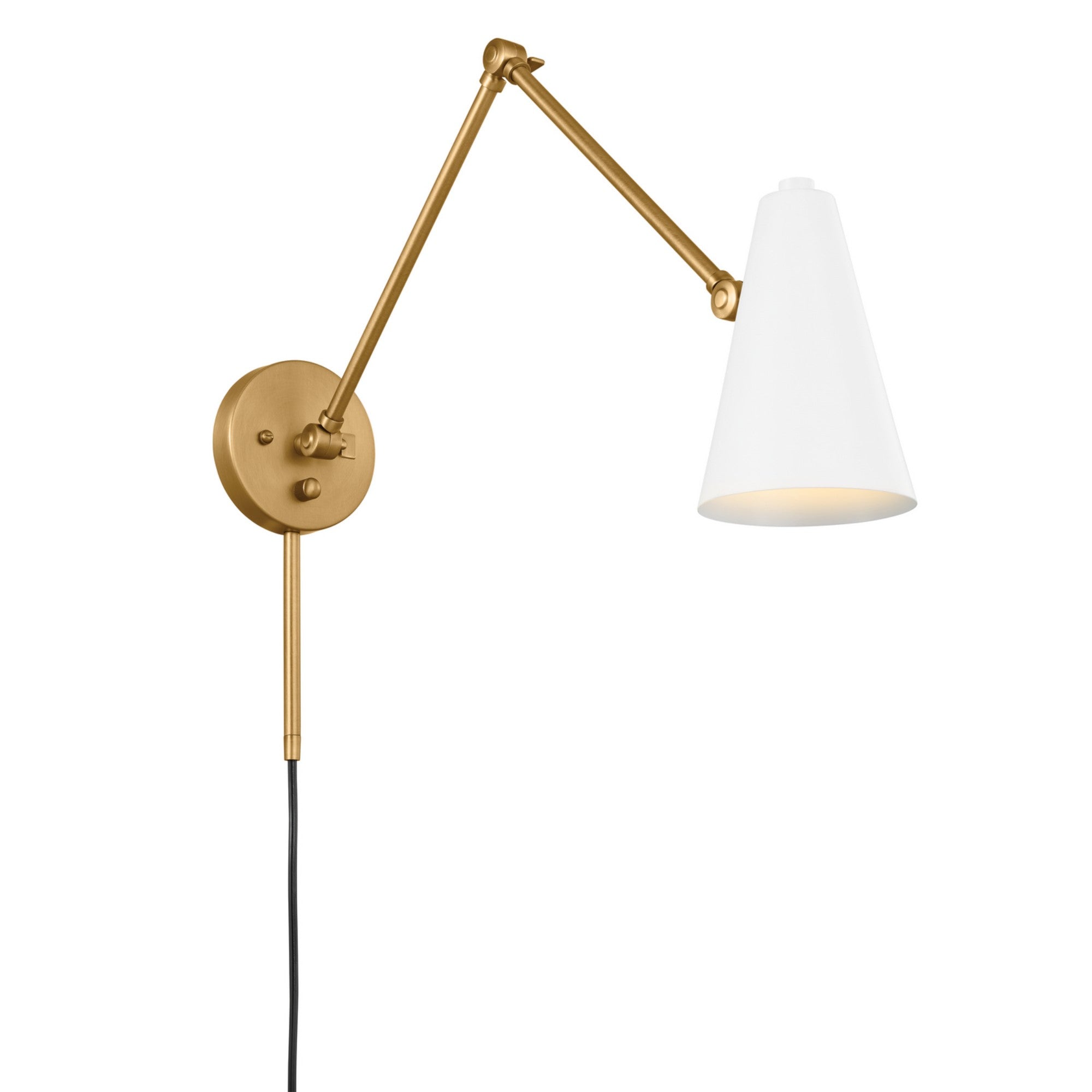 Sylvia 32.5" 1-Light Swing Arm Wall Sconce, Natural Brass|White Finish
