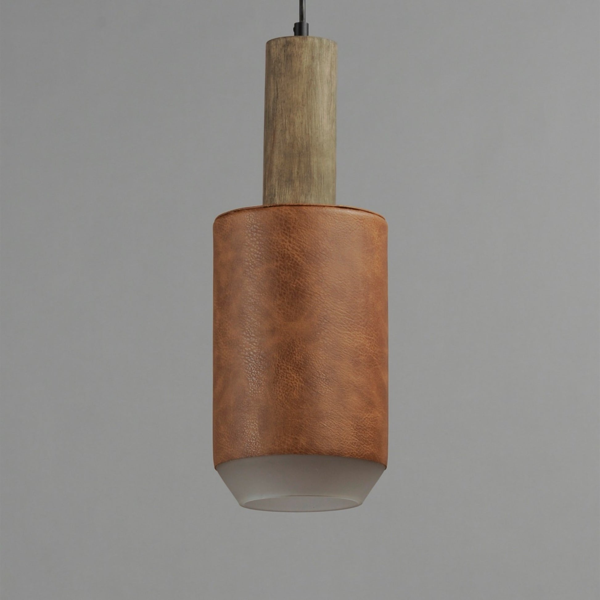 Scout 19" LED Pendant, Weathered Wood & Tan Leather Finish - Bees Lighting