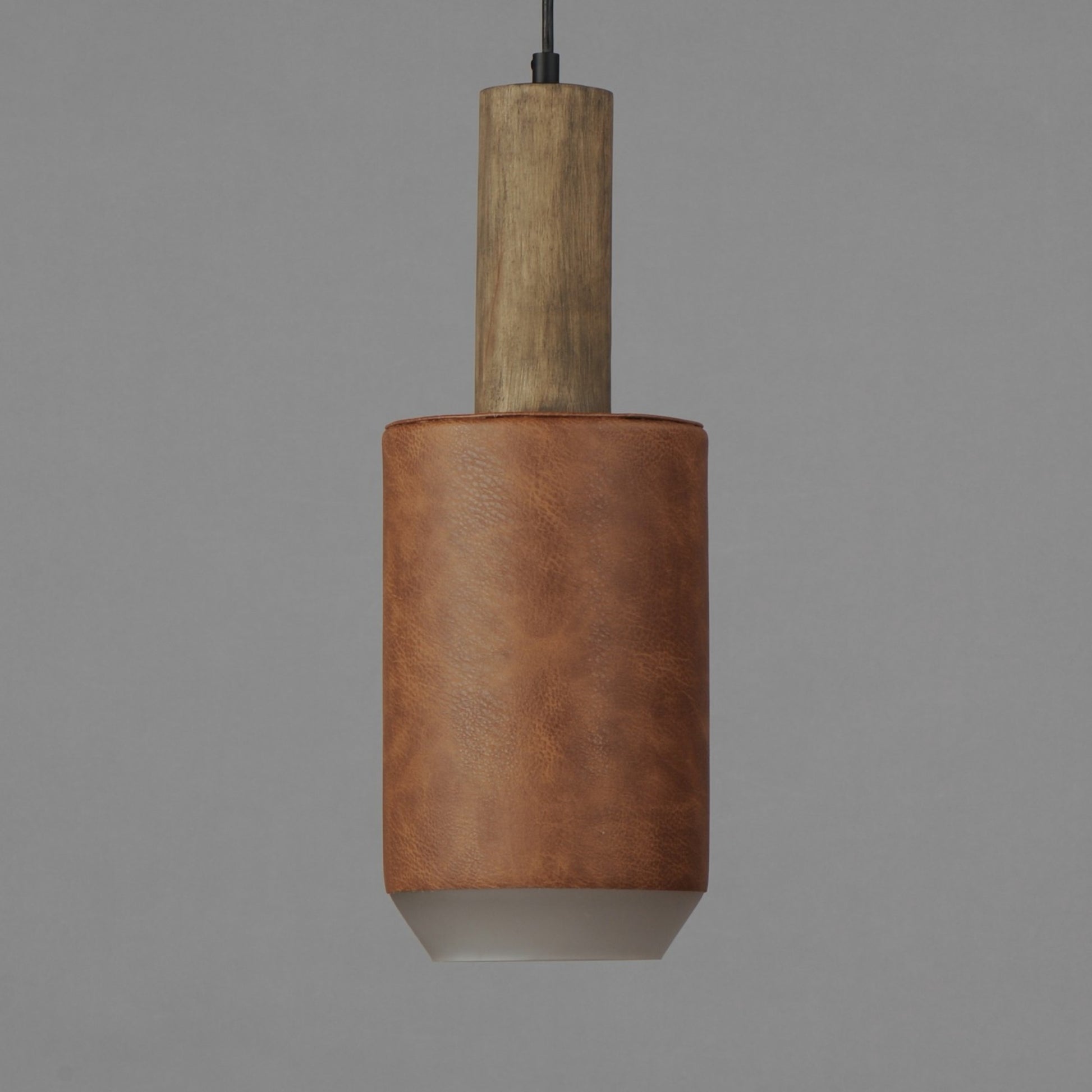 Scout 19" LED Pendant, Weathered Wood & Tan Leather Finish - Bees Lighting