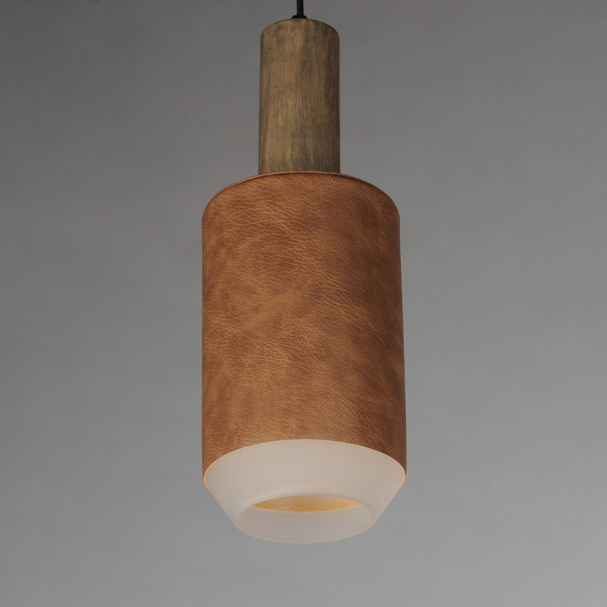 Scout 19" LED Pendant, Weathered Wood & Tan Leather Finish - Bees Lighting