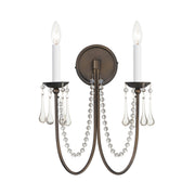 Plumette 16" 2-Light Wall Sconce, Chestnut Bronze Finish, W/ Crystal - Bees Lighting