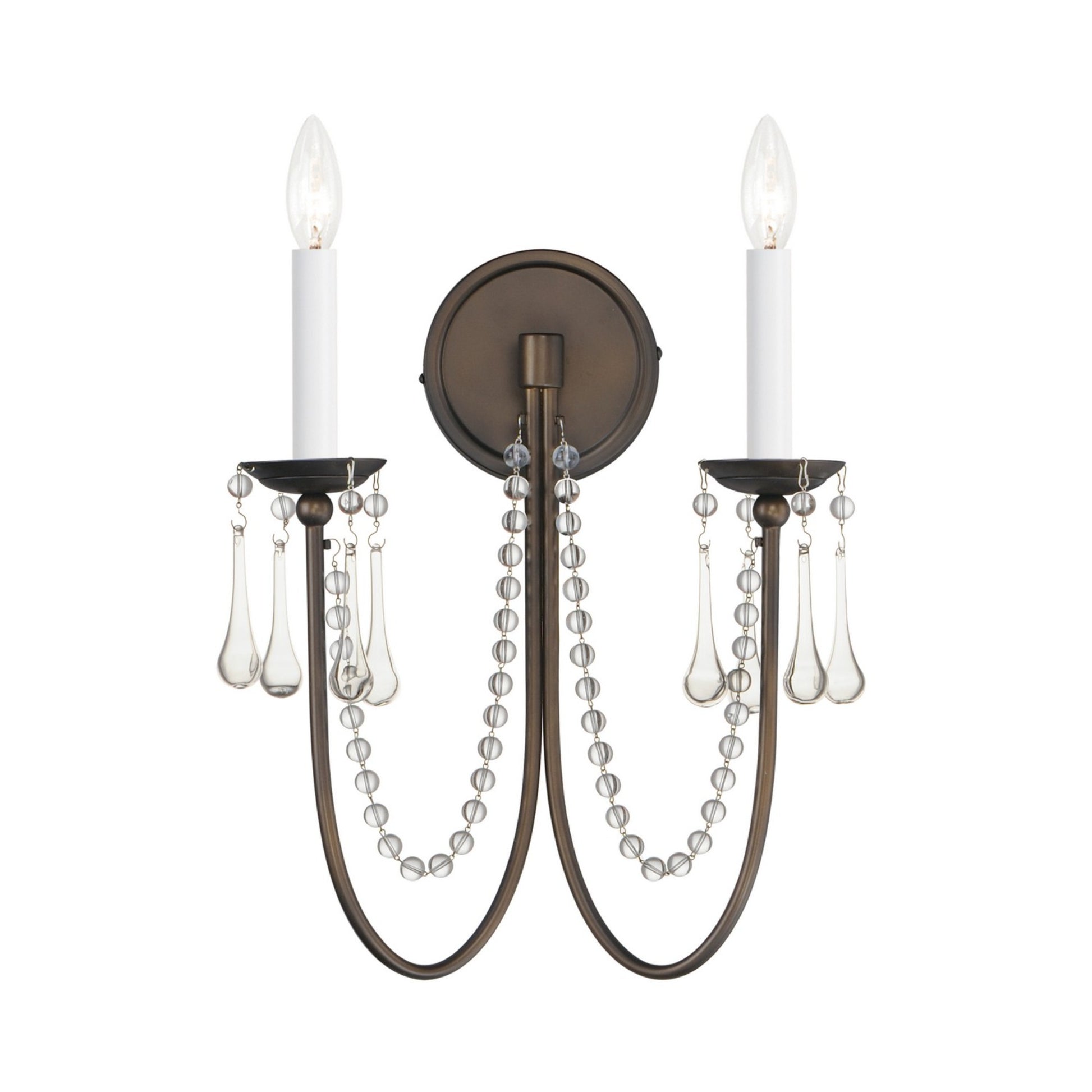 Plumette 16" 2-Light Wall Sconce, Chestnut Bronze Finish, W/ Crystal - Bees Lighting