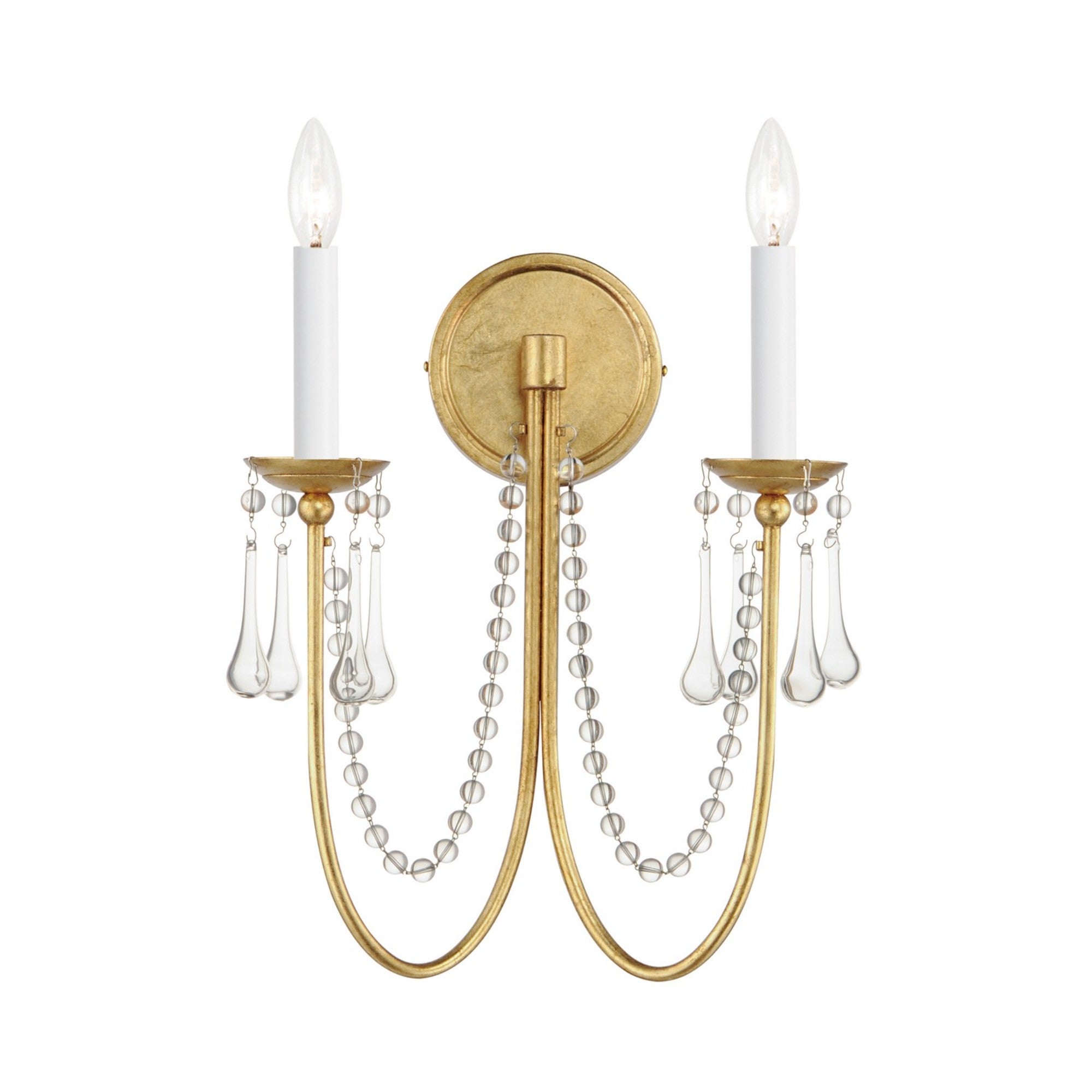 Plumette 16" 2-Light Wall Sconce, Gold Leaf Finish, W/ Crystal - Bees Lighting