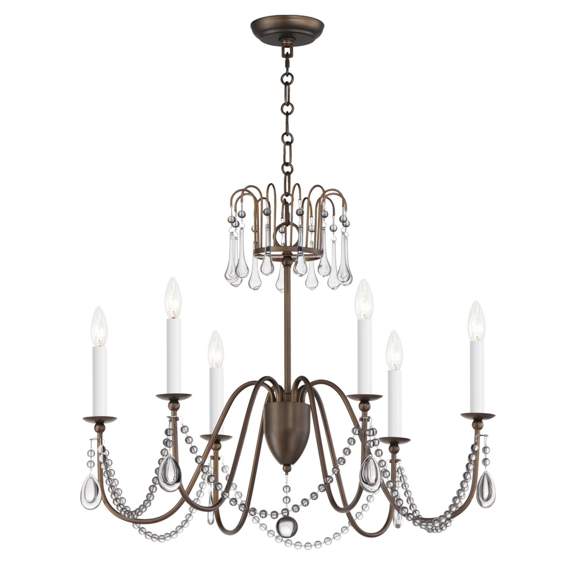 Plumette 28" 6-Light Chandelier, Chestnut Bronze Finish, W/ Crystal - Bees Lighting