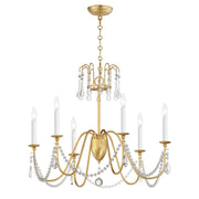 Plumette 28" 6-Light Chandelier, Gold Leaf Finish, W/ Crystal - Bees Lighting