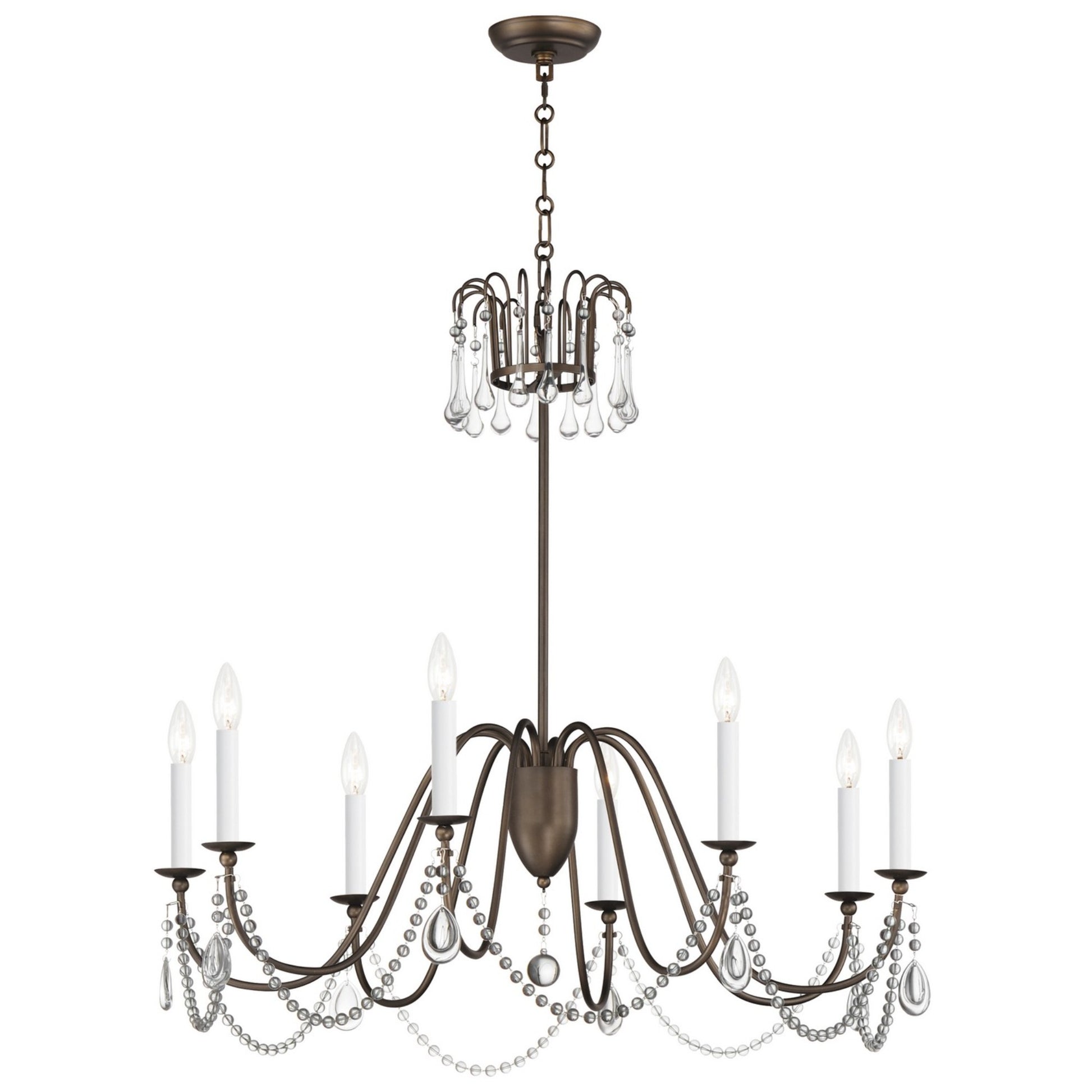 Plumette 36" 8-Light Chandelier, Chestnut Bronze Finish, W/ Crystal - Bees Lighting