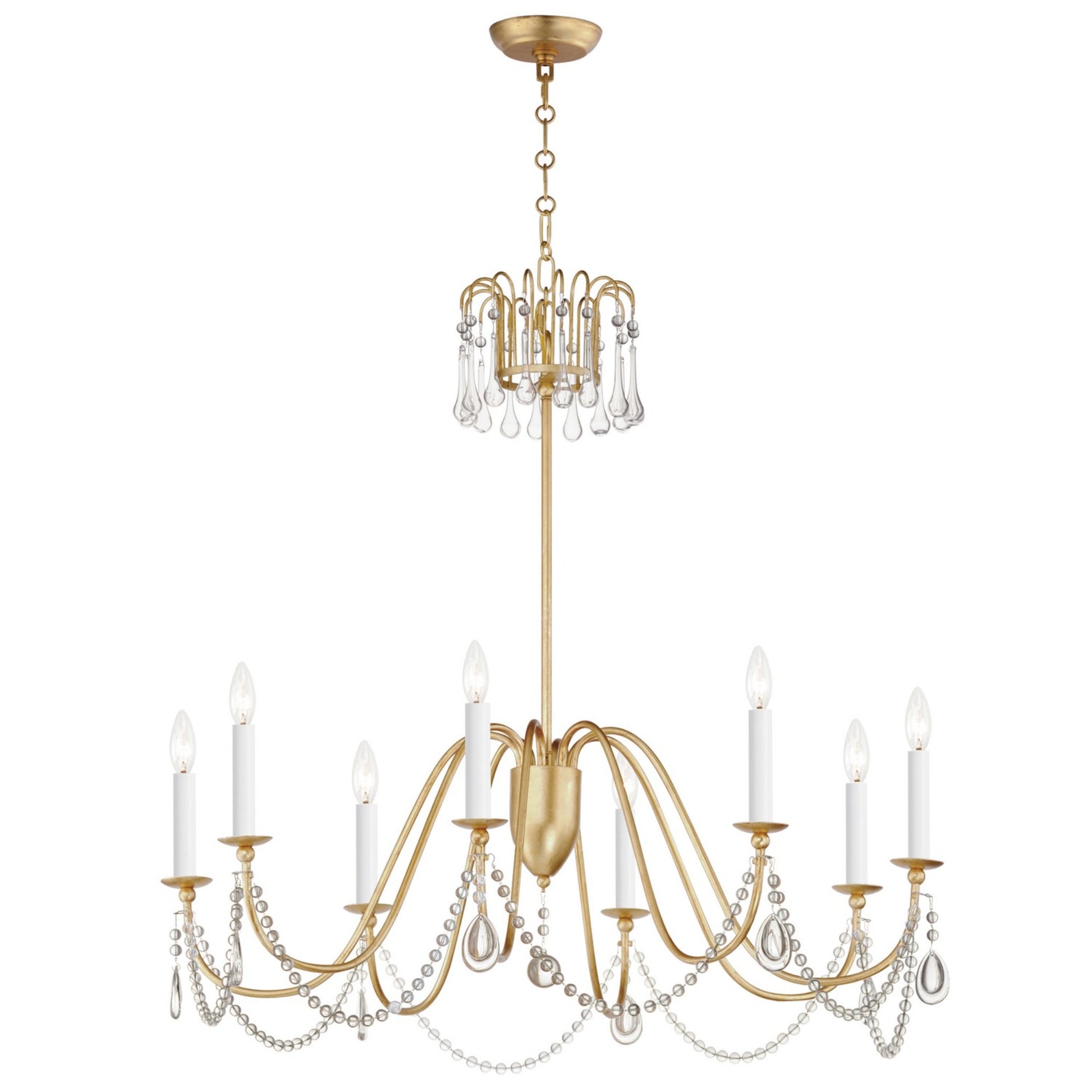 Plumette 36" 8-Light Chandelier, Gold Leaf Finish, W/ Crystal - Bees Lighting