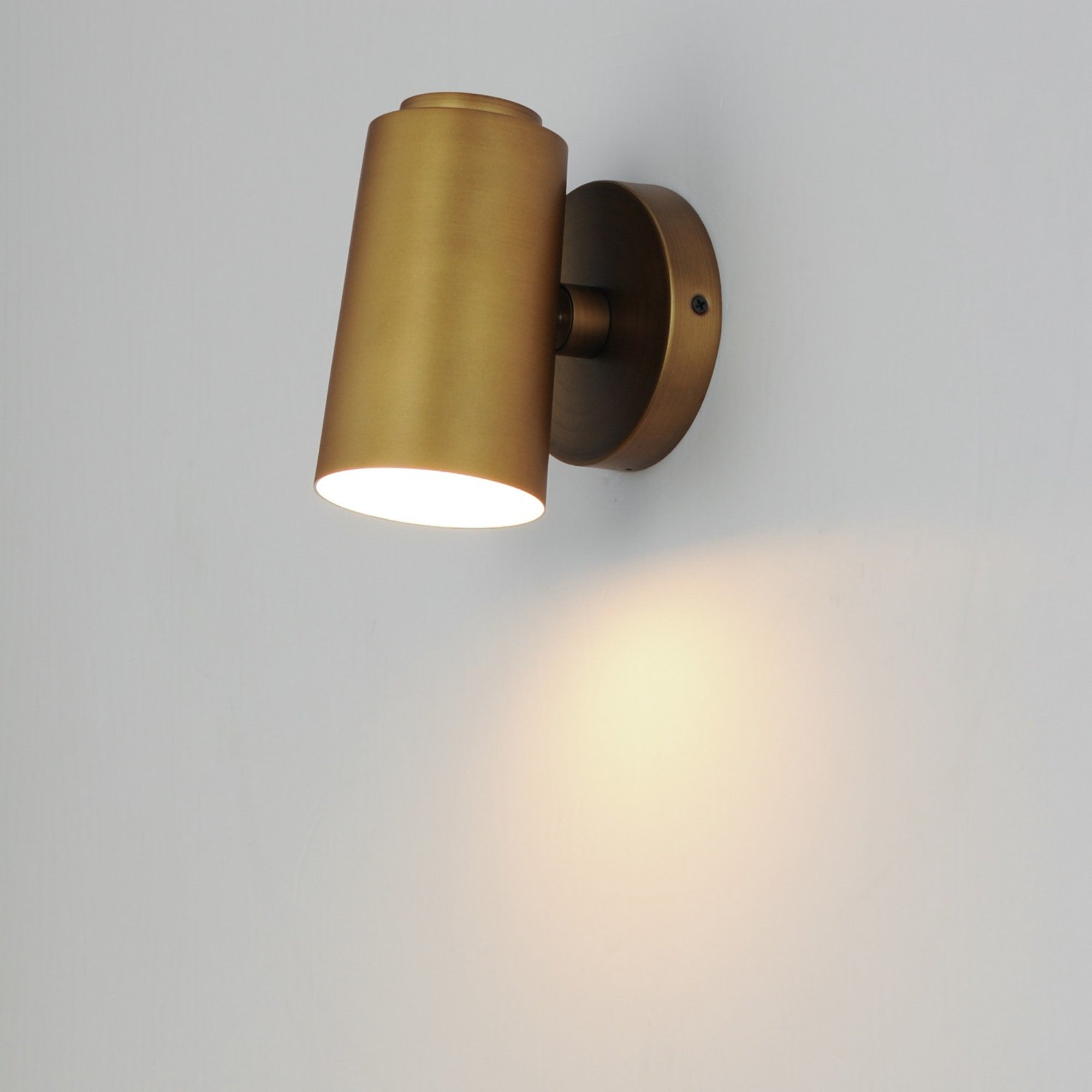Spot Light 7" LED Outdoor Wall Sconce, Natural Aged Brass Finish, Cylinder - Bees Lighting