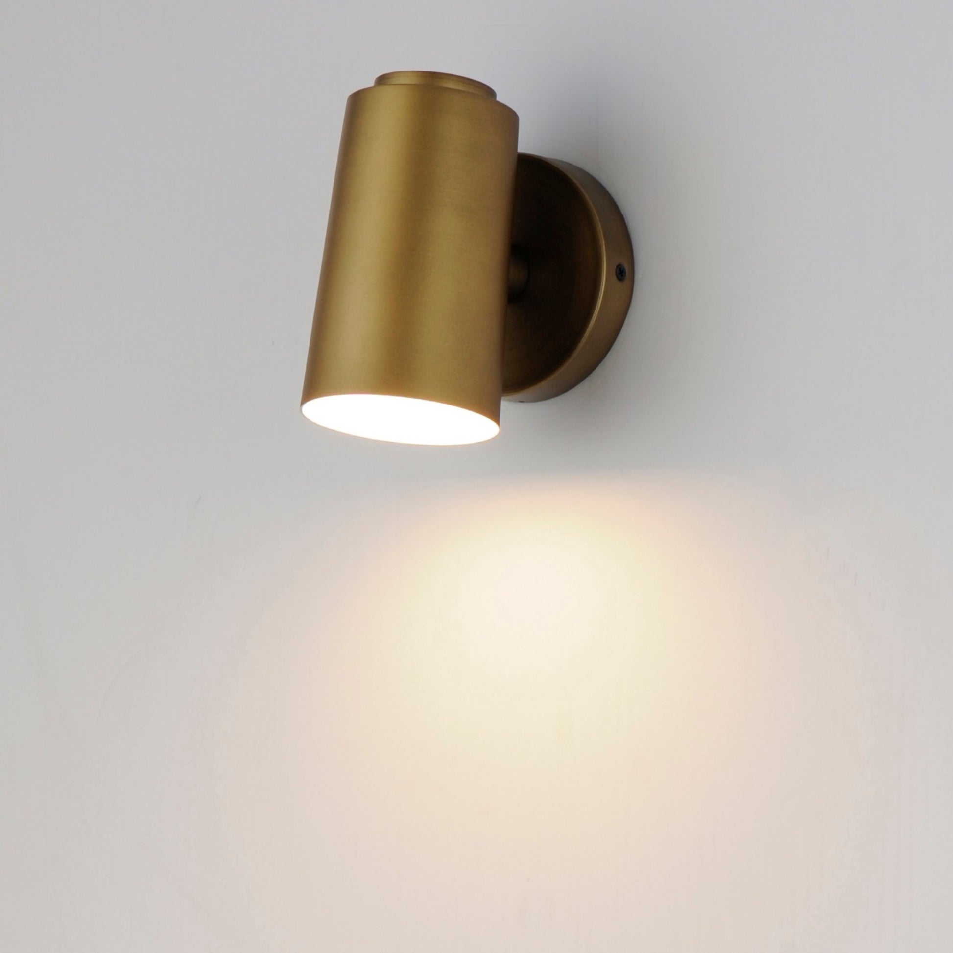 Spot Light 7" LED Outdoor Wall Sconce, Natural Aged Brass Finish, Cylinder - Bees Lighting