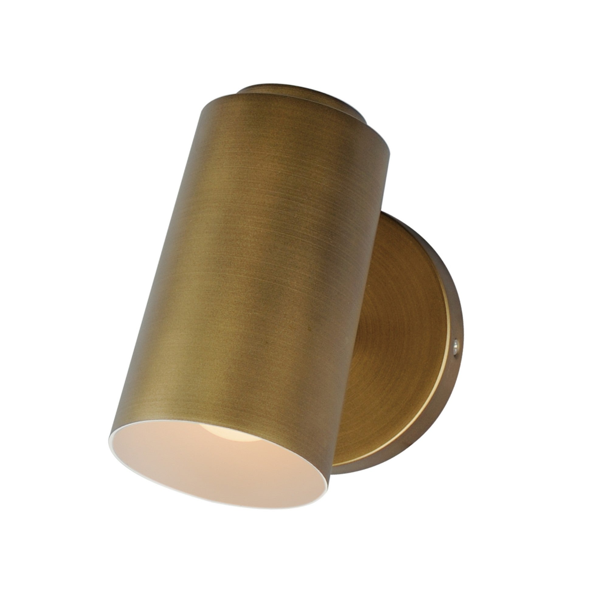 Spot Light 7" LED Outdoor Wall Sconce, Natural Aged Brass Finish, Cylinder - Bees Lighting
