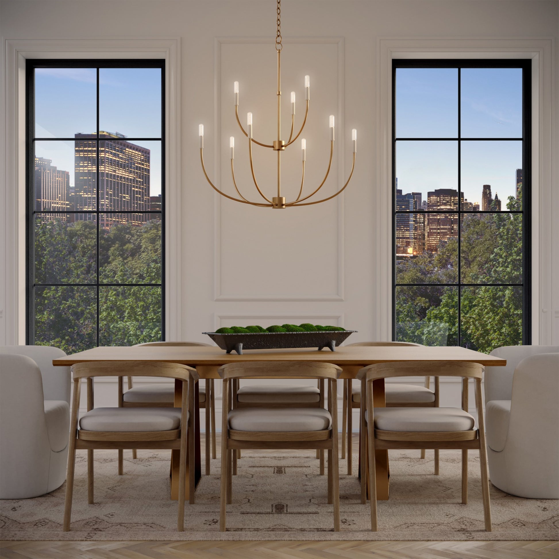Greenwich 34" 9-Light Chandelier, Satin Brass Finish - Bees Lighting