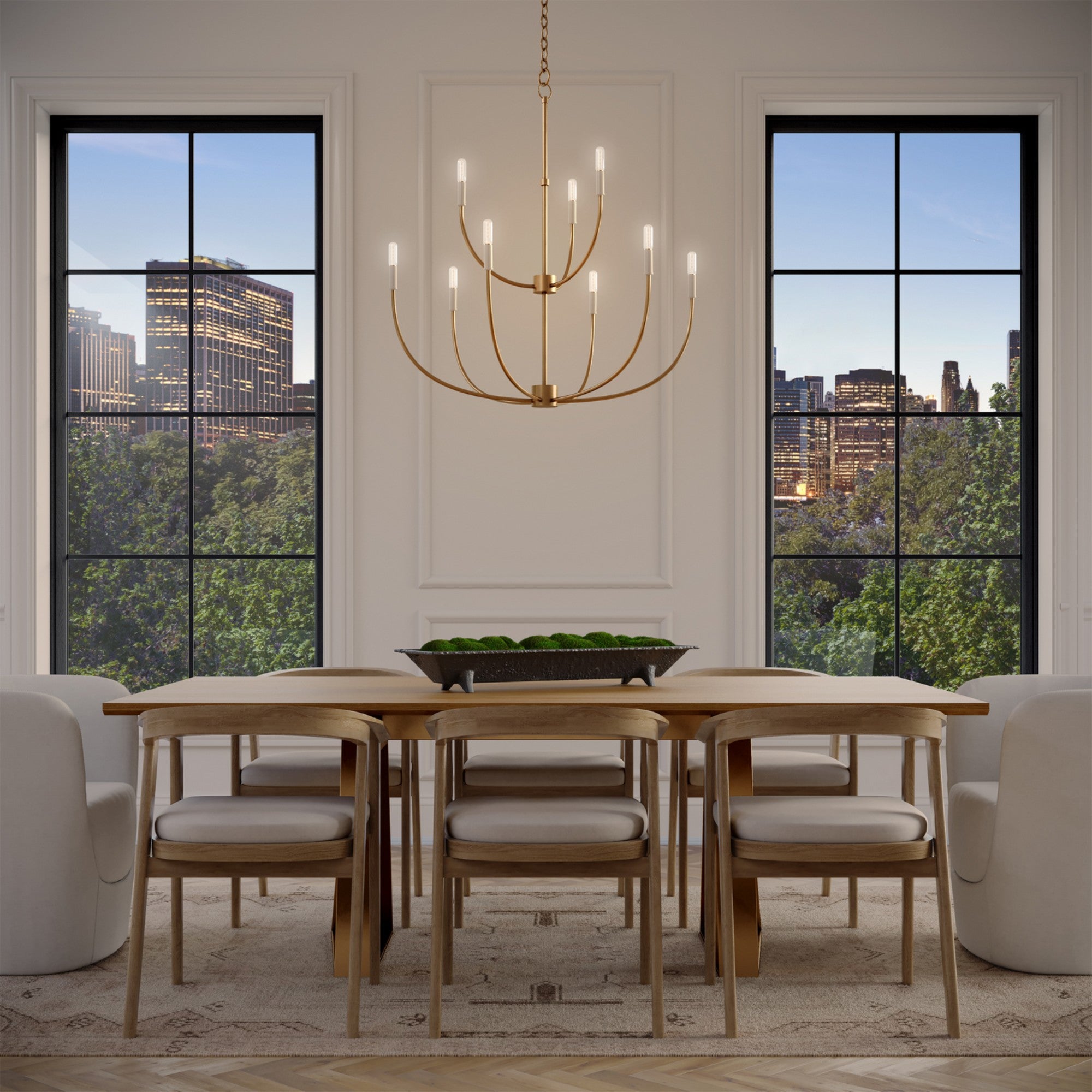 Greenwich 34" 9-Light Chandelier, Satin Brass Finish - Bees Lighting