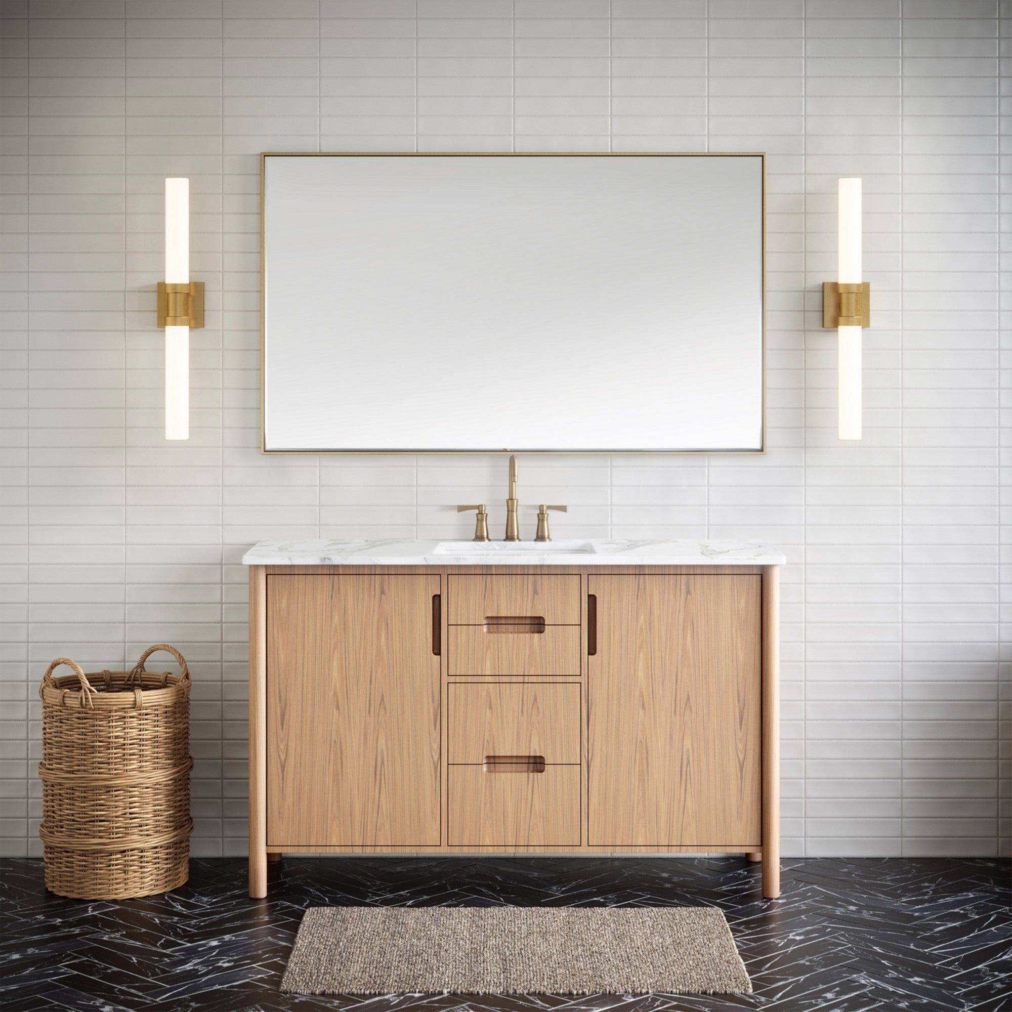Kiel 27" Medium LED Vanity Light, Satin Brass Finish - Bees Lighting