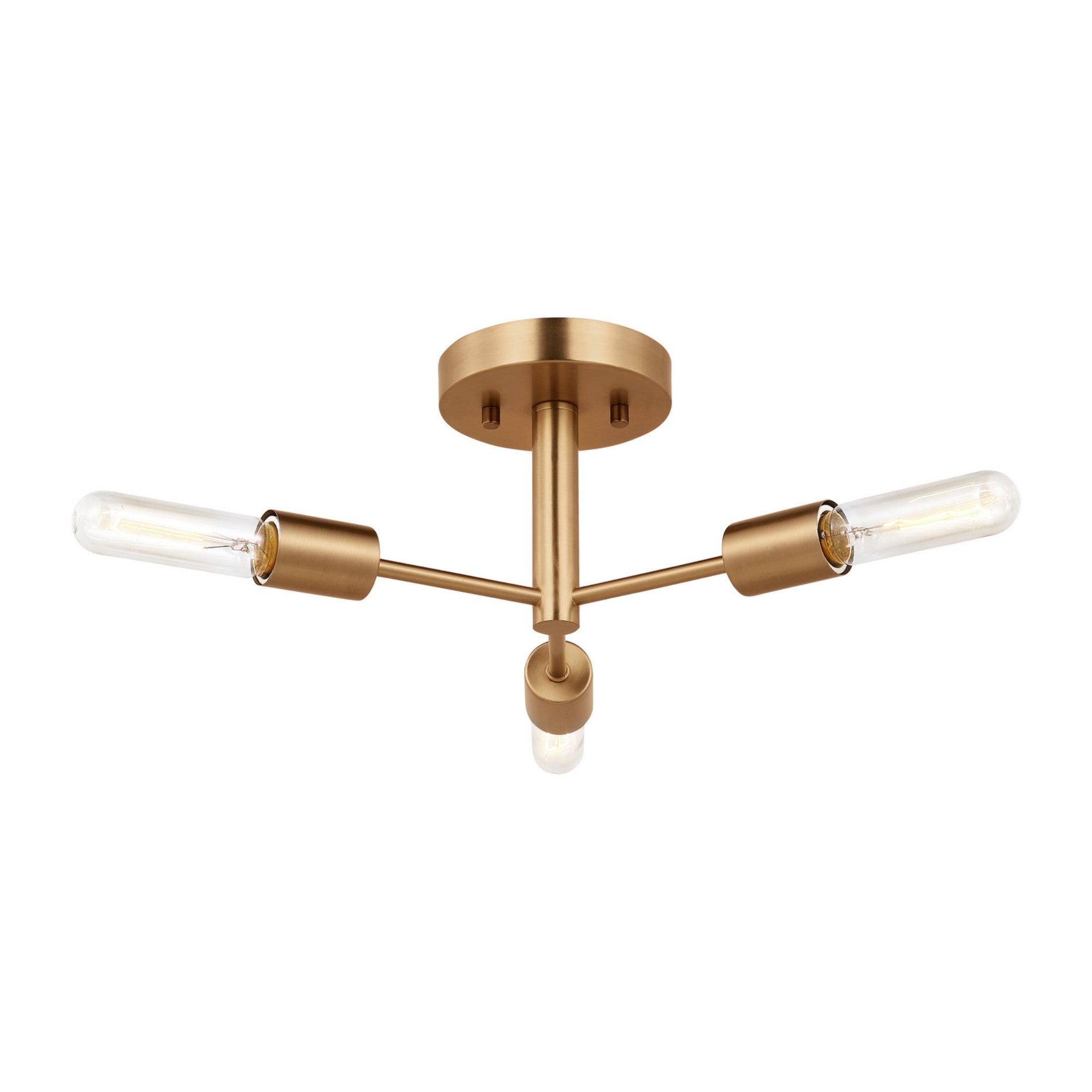 Axis 24" 3-Light Semi Flush Mount, Satin Brass Finish - Bees Lighting