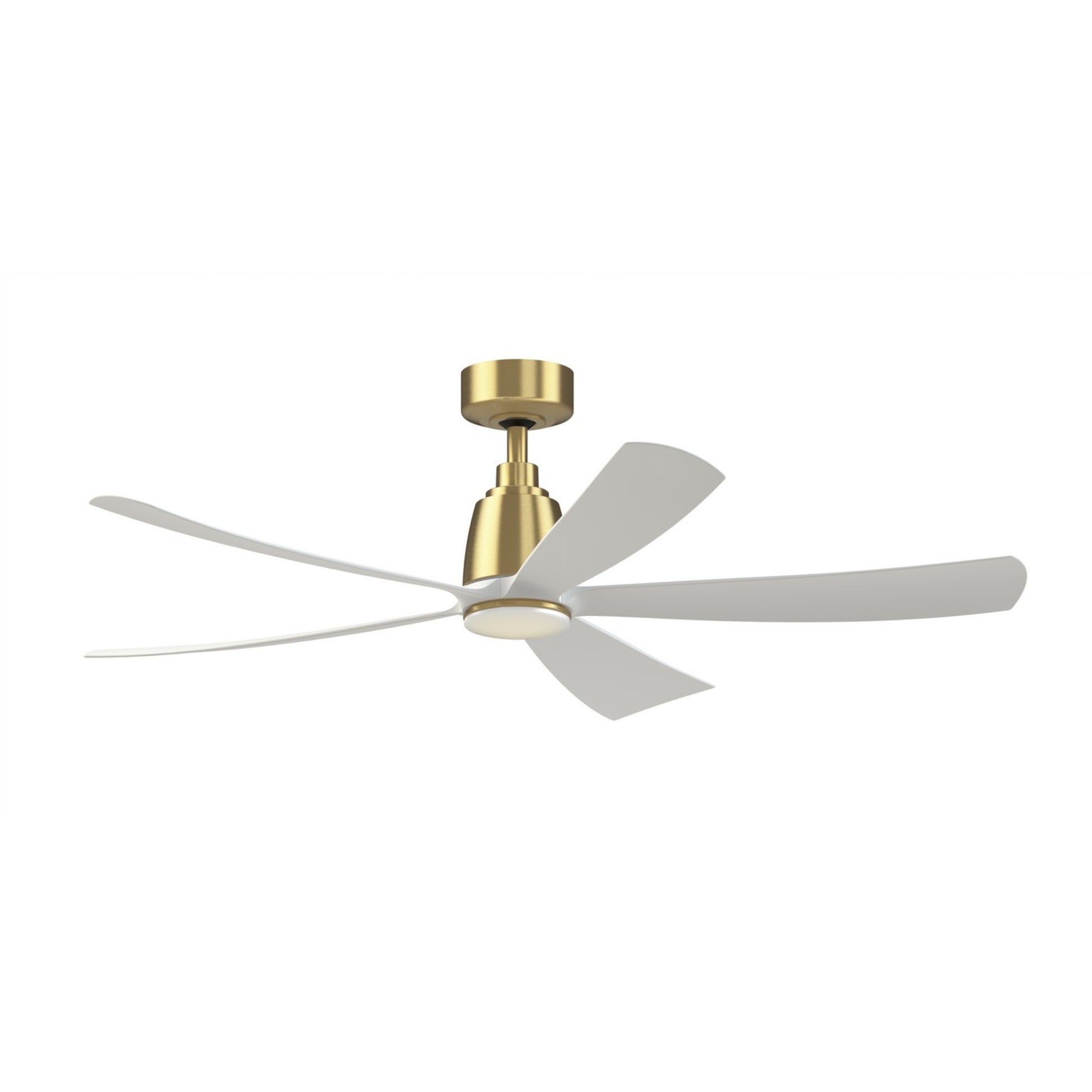 Kute 52 Inch 5 Blades Brushed Satin Brass & White Damp Rated Modern Ceiling Fan with Remote - Bees Lighting