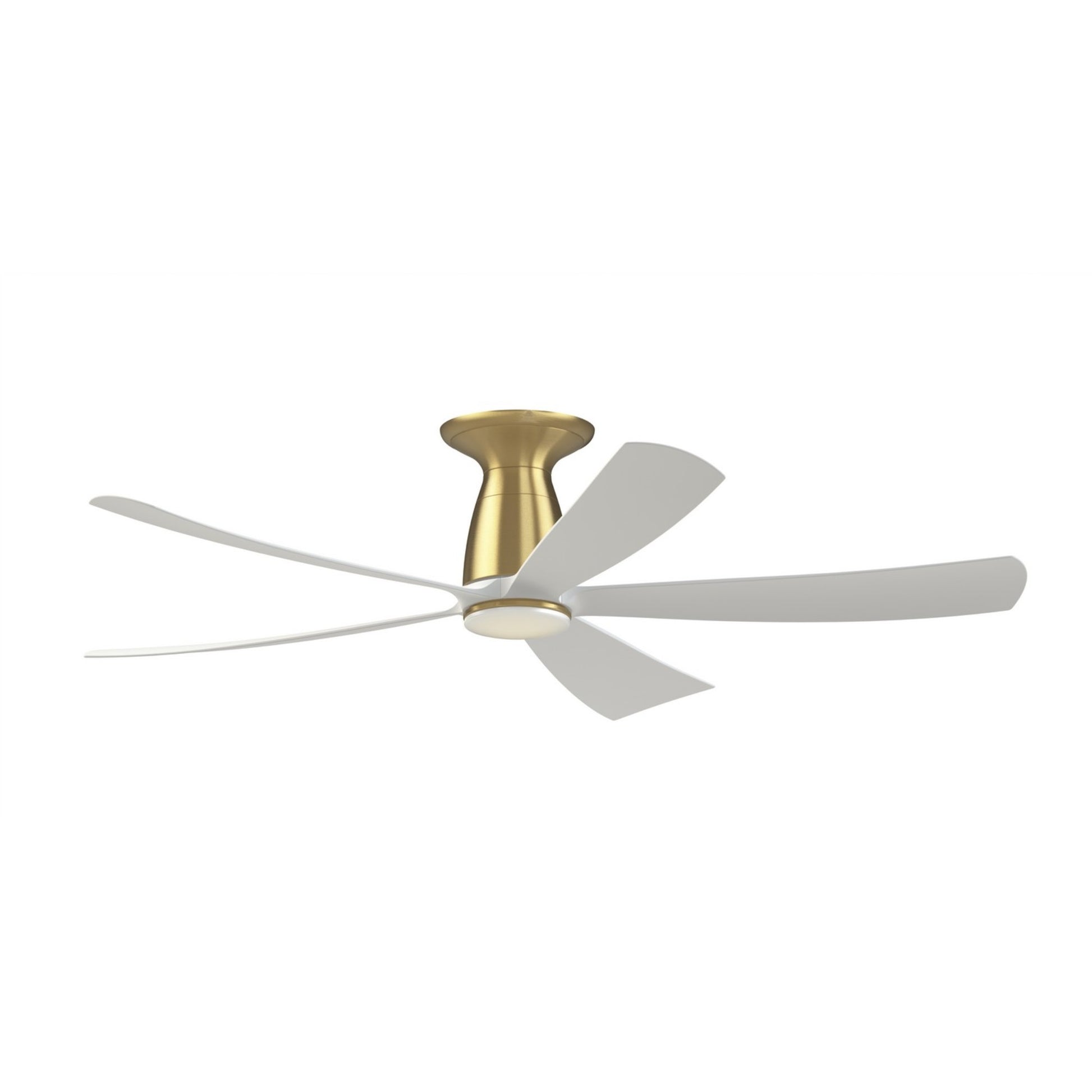 Kute 52 Inch 5 Blades Brushed Satin Brass & White Damp Rated Modern Ceiling Fan with Remote - Bees Lighting