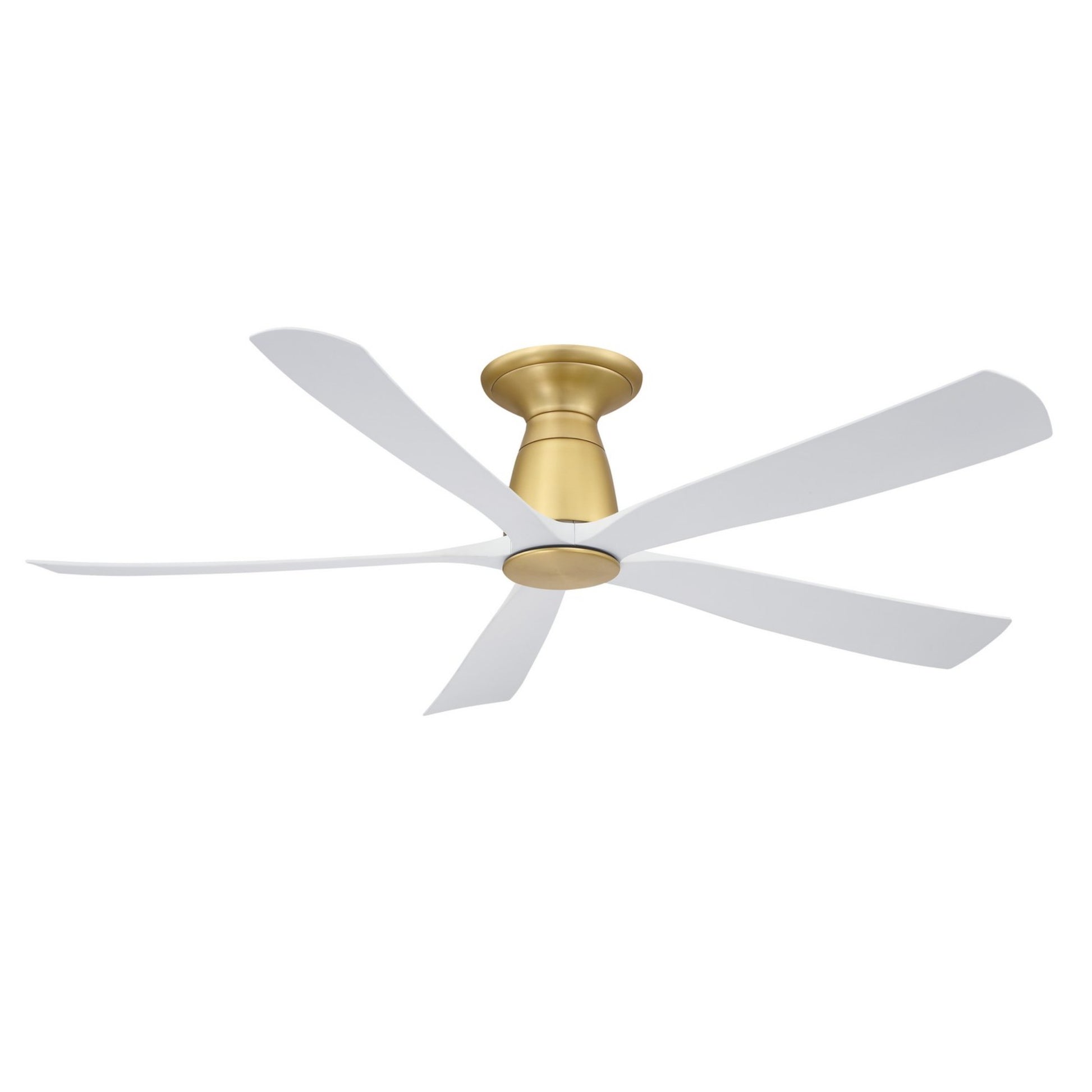 Kute 52 Inch 5 Blades Brushed Satin Brass & White Damp Rated Modern Ceiling Fan with Remote - Bees Lighting