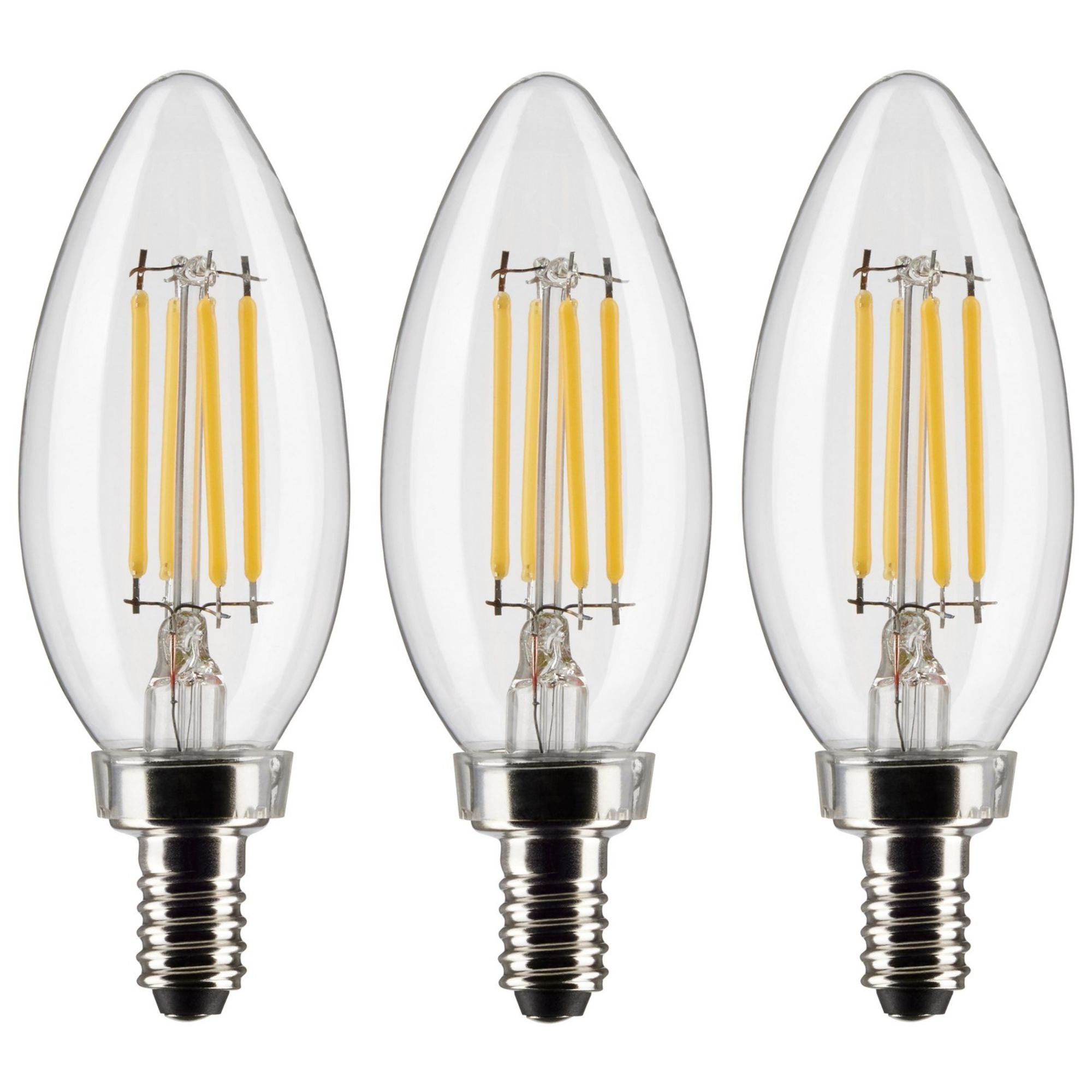 B11 Candle Filament LED Bulb, 40W Equal, 4W, 350lm, 2700K, E12 Candelabra, Clear, Pack of 3