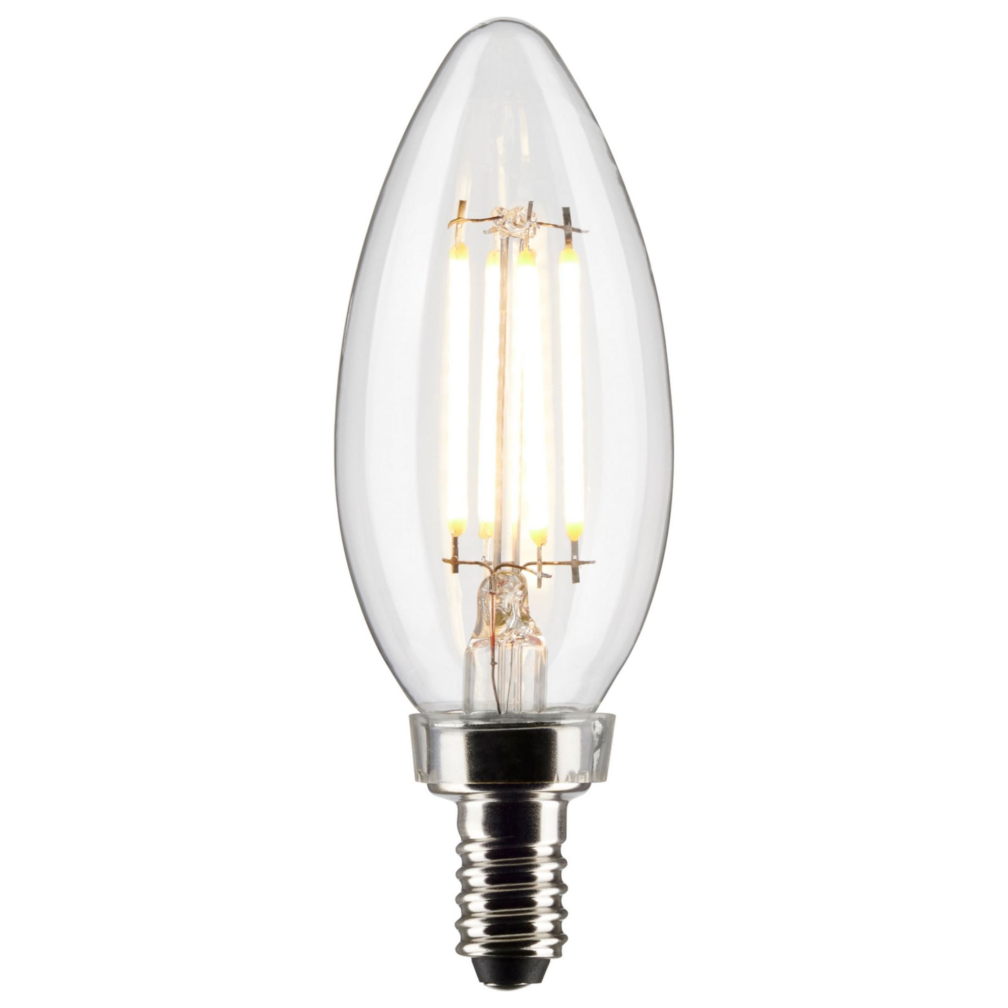 B11 Candle Filament LED Bulb, 40W Equal, 4W, 350lm, 2700K, E12 Candelabra, Clear, Pack of 3