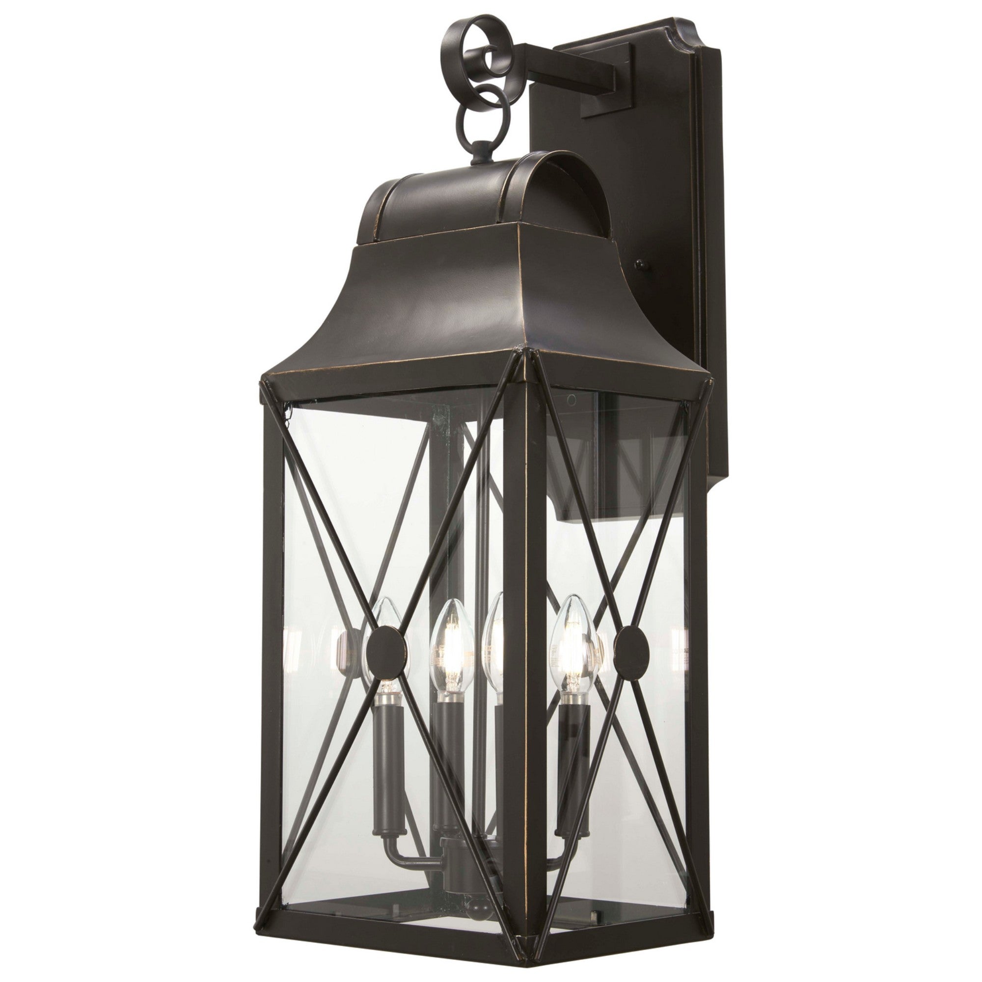 De Luz 26" 4-Light Outdoor Wall Sconce, Oil Rubbed Bronze & Gold Highlights - Bees Lighting