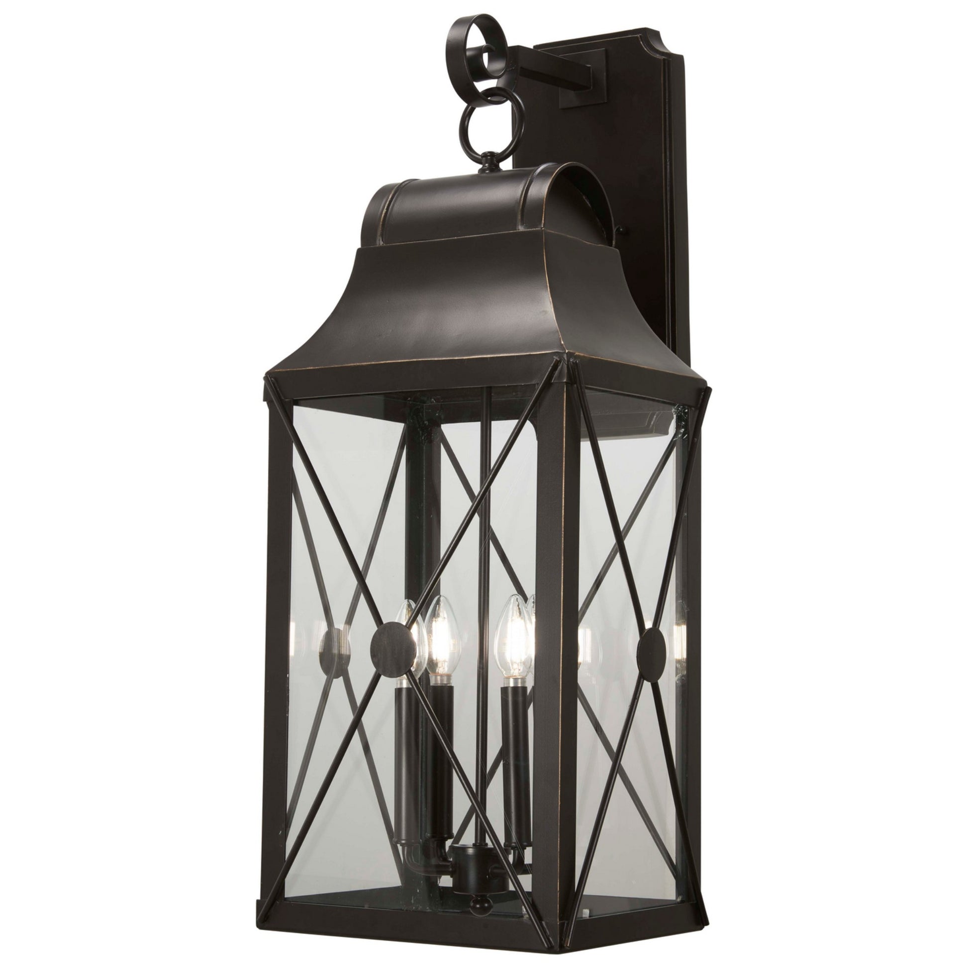 De Luz 31" 4-Light Outdoor Wall Sconce, Oil Rubbed Bronze & Gold Highlights - Bees Lighting