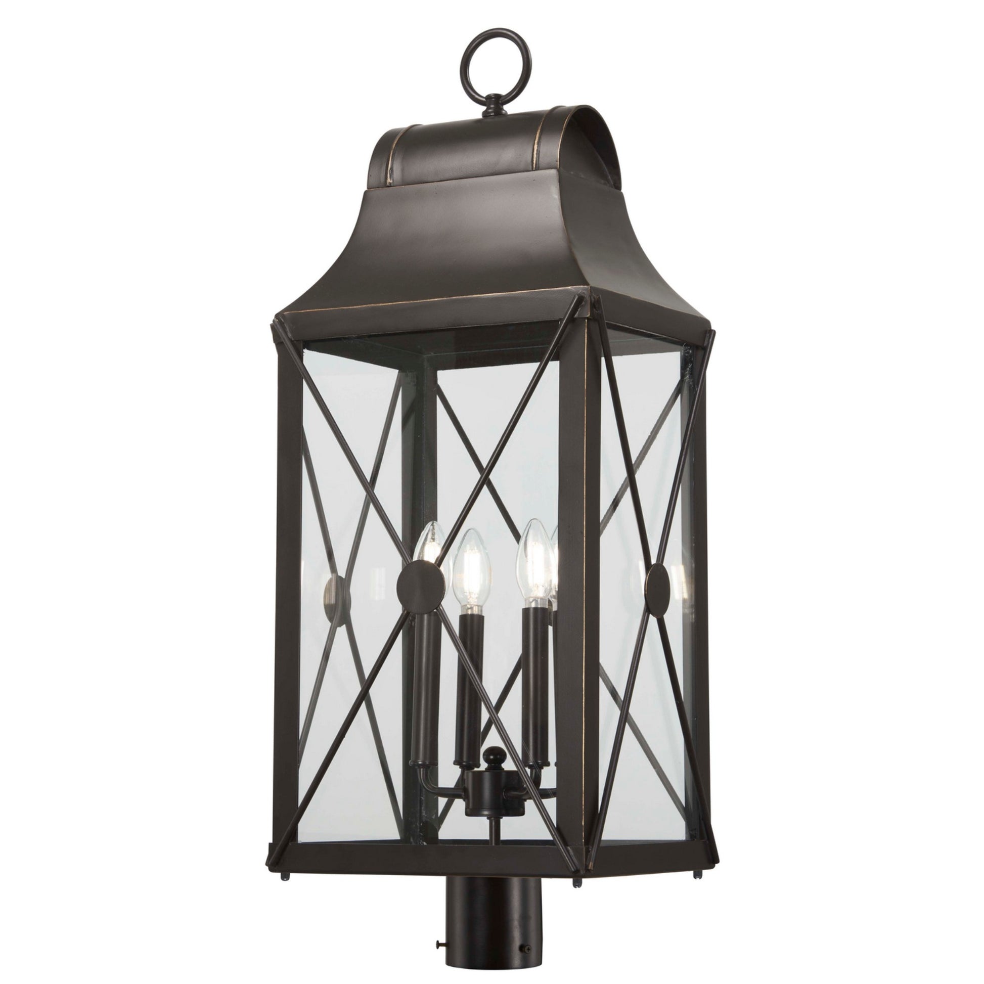 De Luz 32" 4-Light Outdoor Post Mount, Oil Rubbed Bronze & Gold Highlights - Bees Lighting