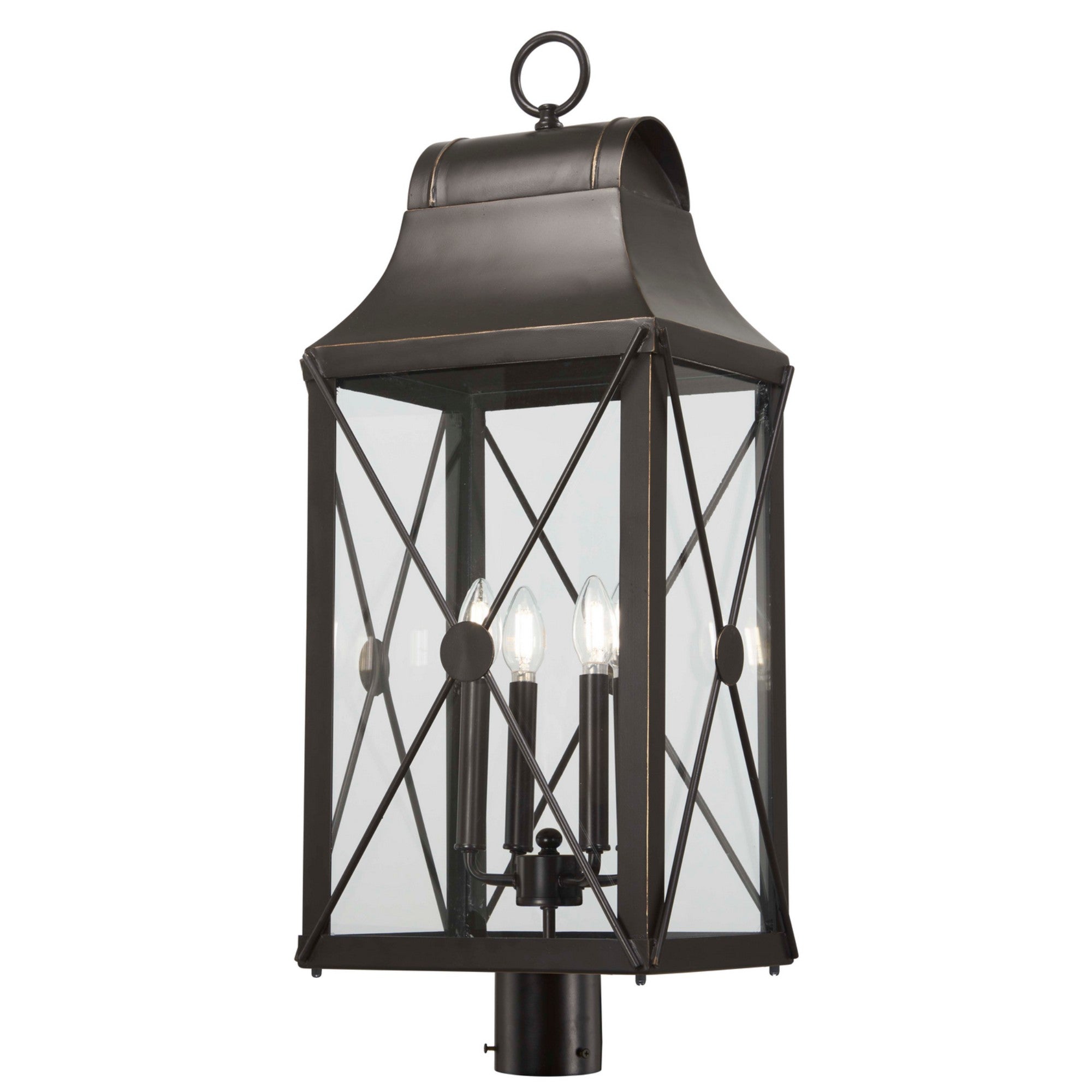 De Luz 32" 4-Light Outdoor Post Mount, Oil Rubbed Bronze & Gold Highlights - Bees Lighting