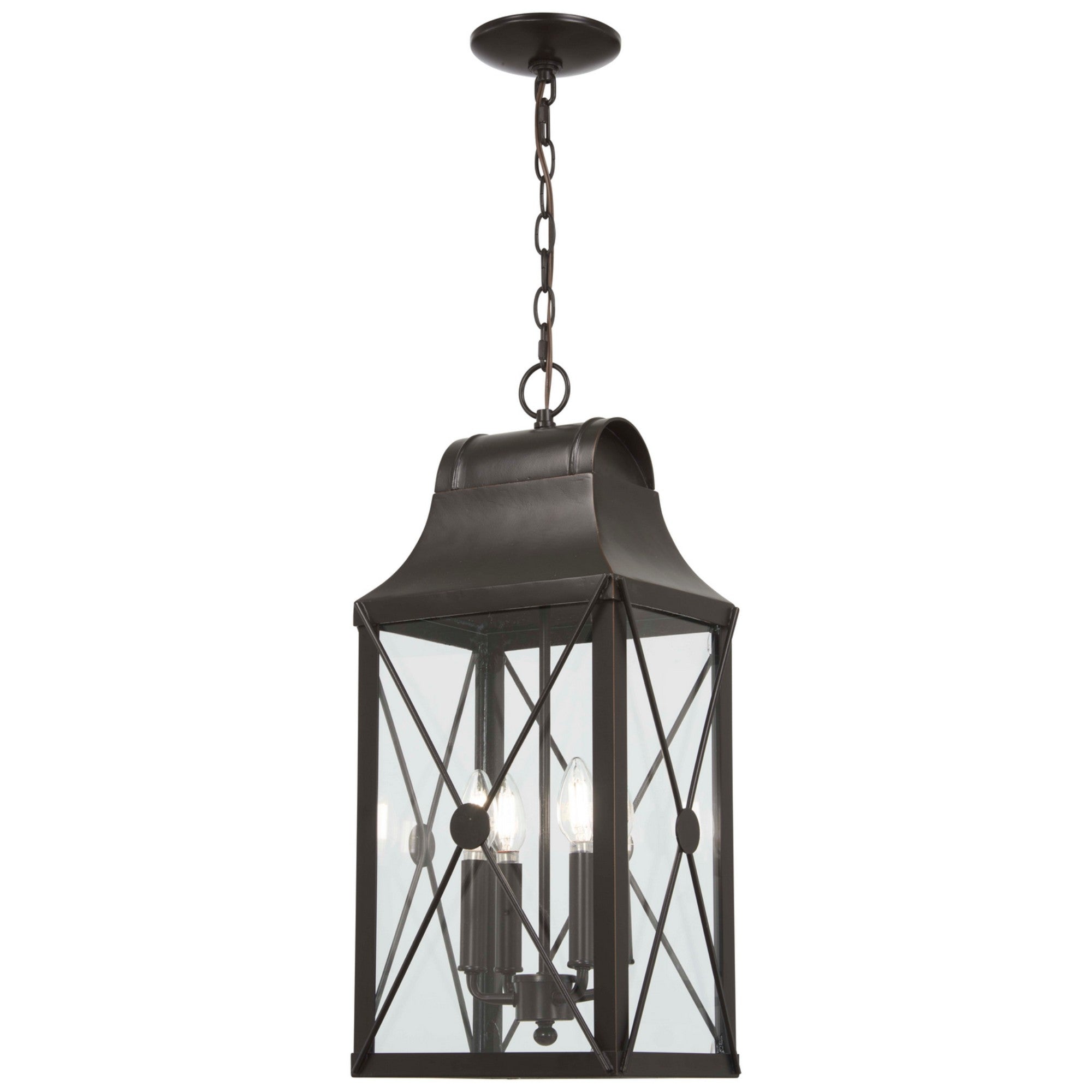 De Luz 24" 4-Light Outdoor Chain Hung, Oil Rubbed Bronze & Gold Highlights - Bees Lighting