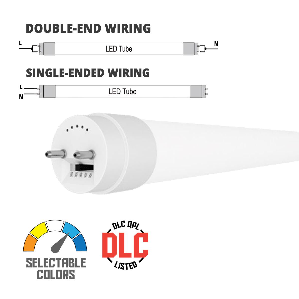 4ft LED T8 Tube, 12 Watt, 1850 Lumens, Selectable CCT, 3000K to 6500K, Ballast Bypass, Single/Dual End (Case Of 25)