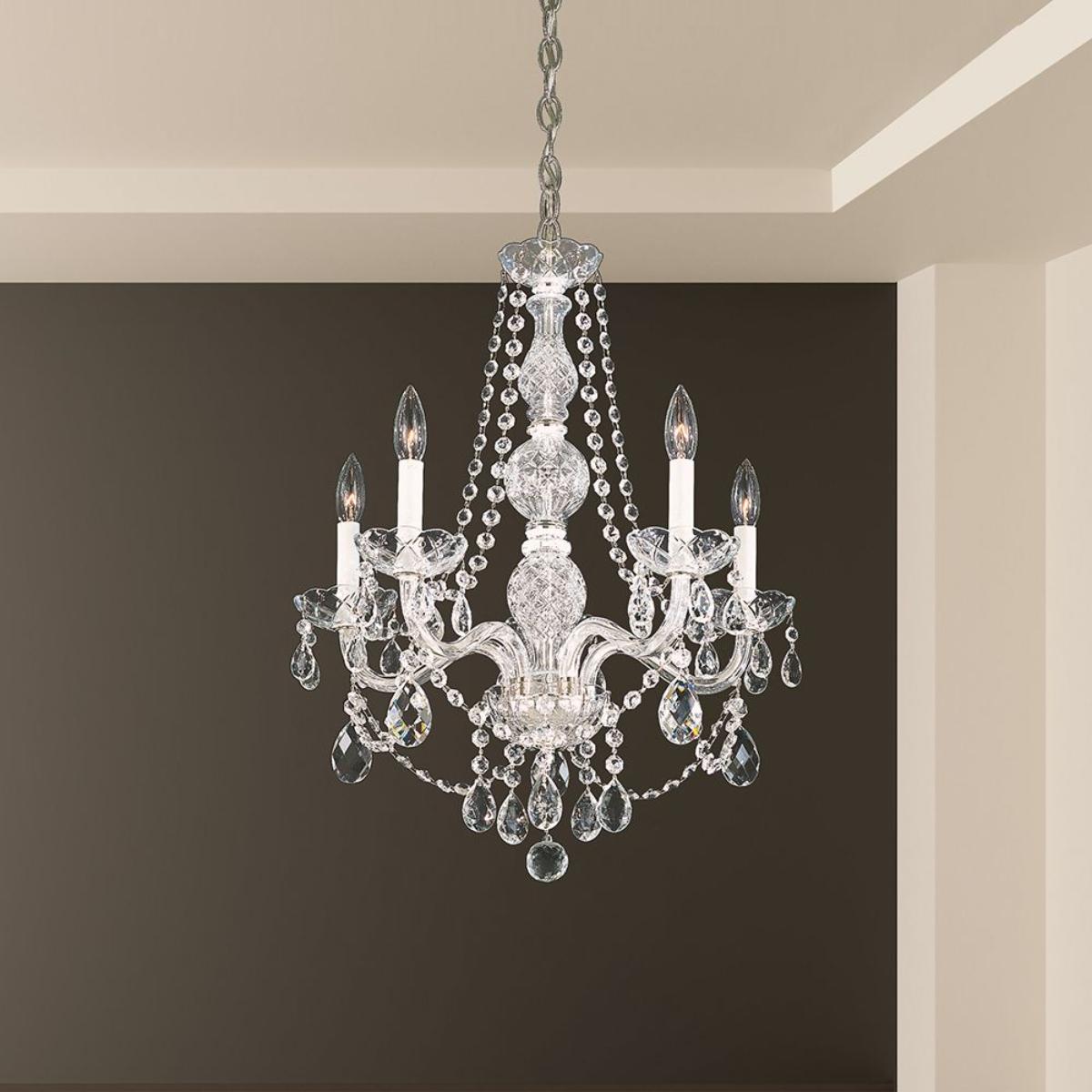 Arlington 5 Lights Polished Silver Chandelier with Clear Heritage Crystals