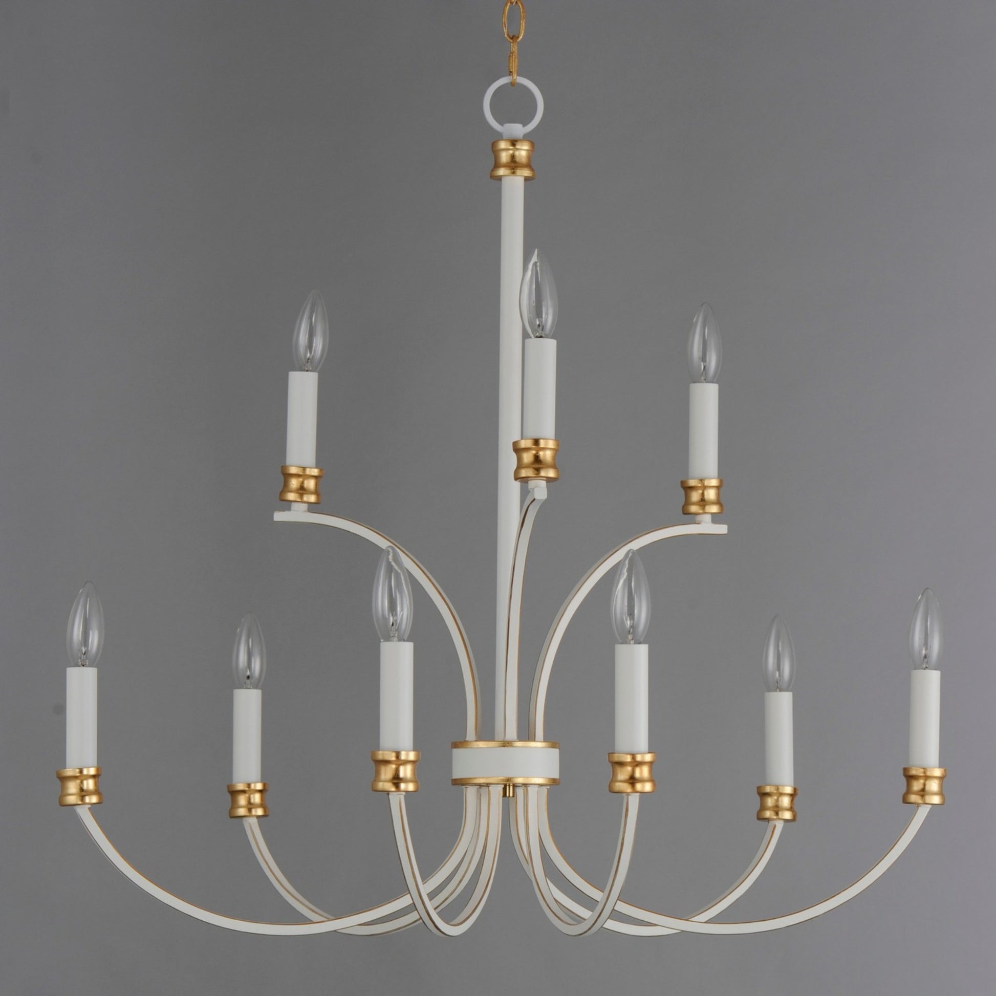 Charlton 30" 9 Lights Chandelier, White & Gold Finish - Bees Lighting