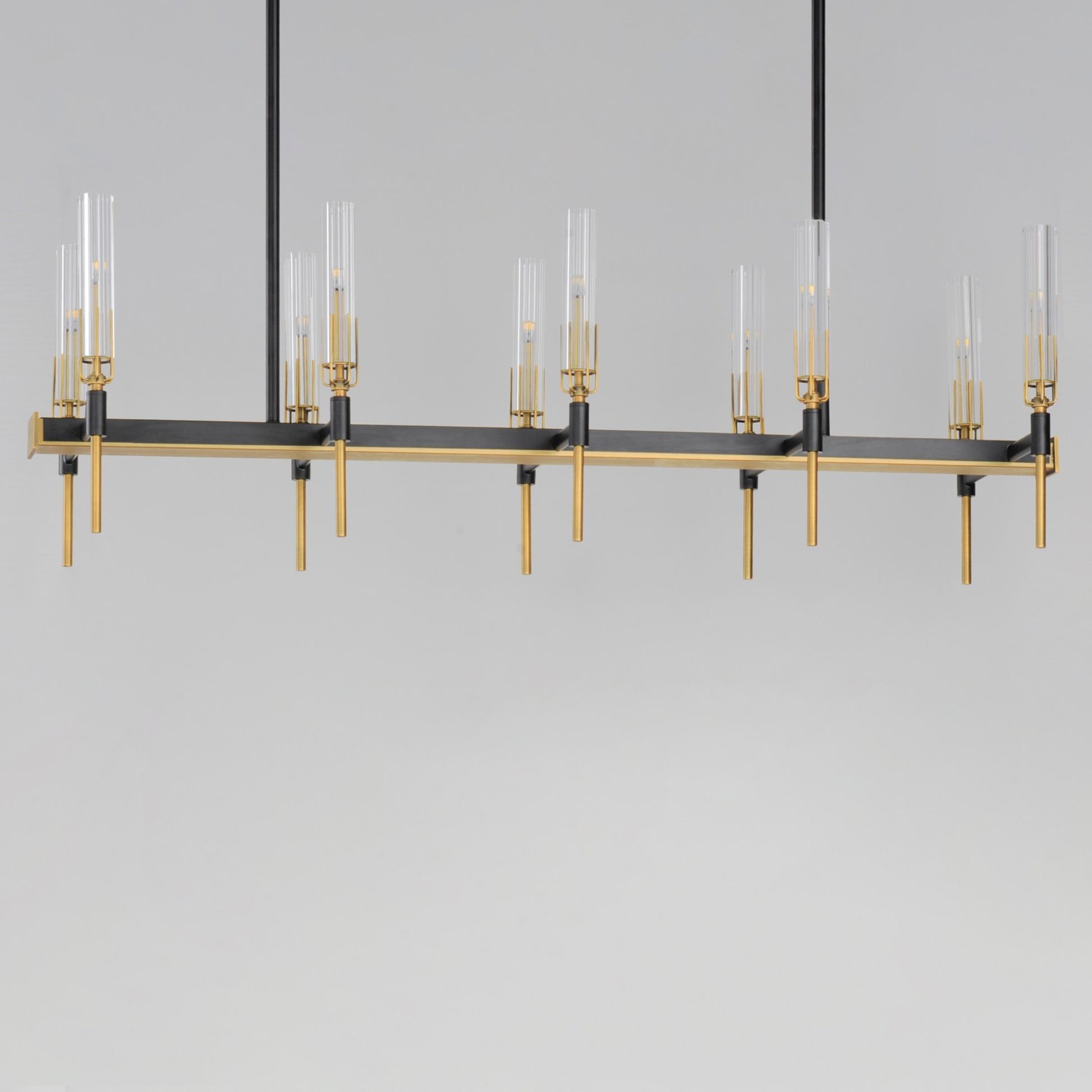 Flambeau 45" LED Linear Chandelier, Black & Antique Brass Finish - Bees Lighting