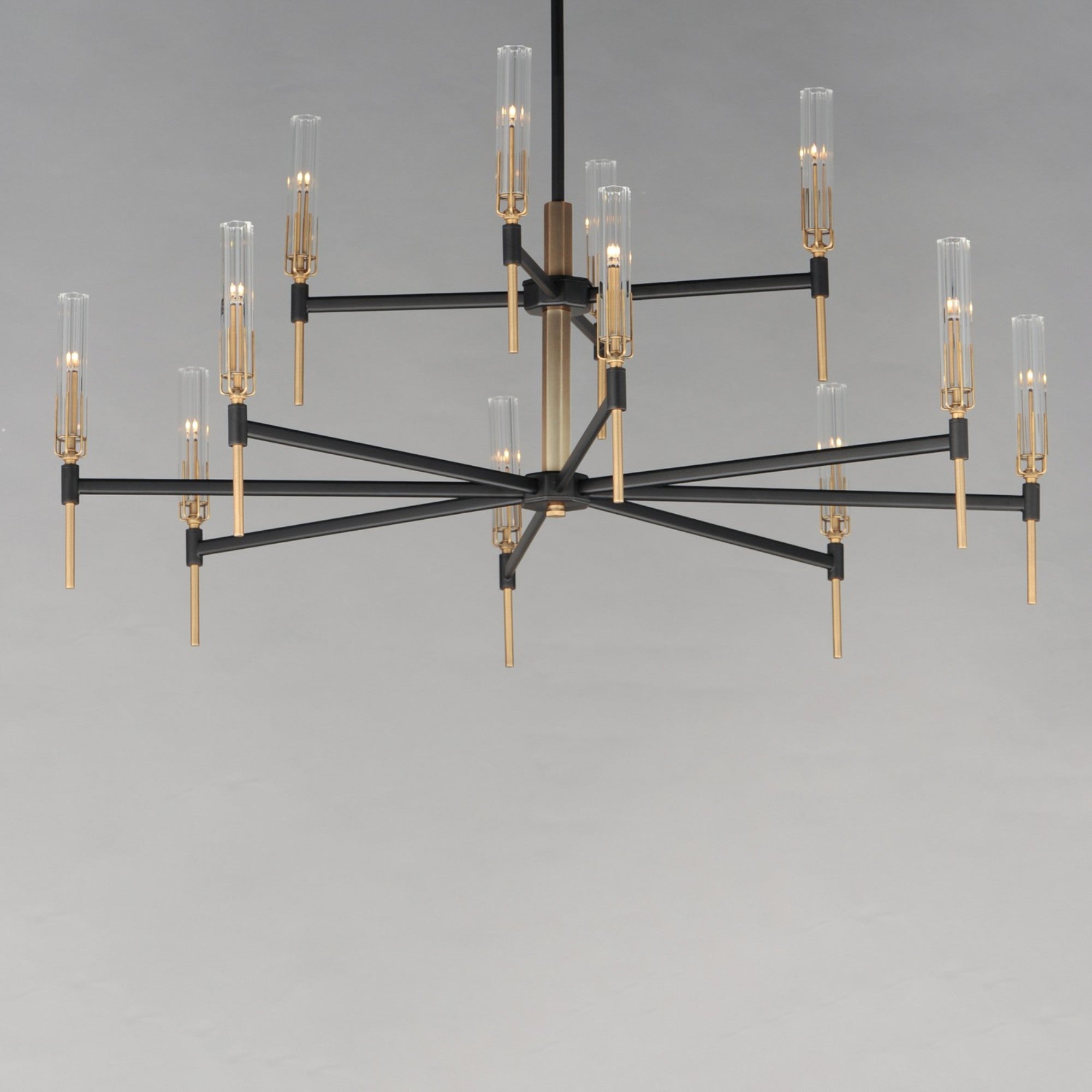 Flambeau 48" LED Chandelier, Black & Antique Brass Finish - Bees Lighting