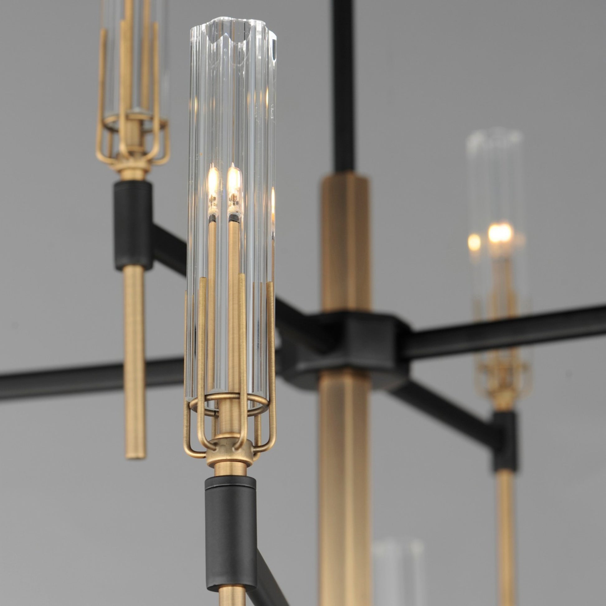 Flambeau 48" LED Chandelier, Black & Antique Brass Finish - Bees Lighting