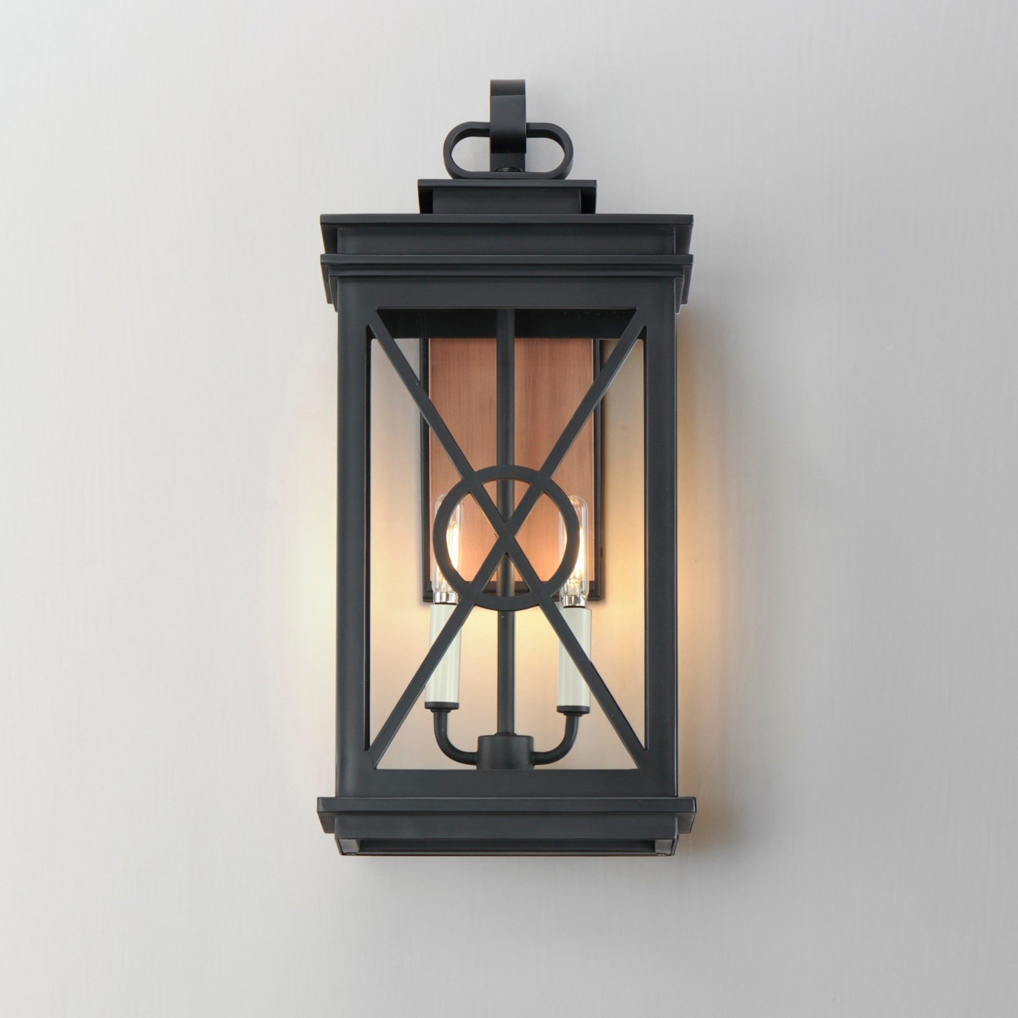 Yorktown VX 22" 2-Light Outdoor Wall Sconce, Black & Aged Copper Finish - Bees Lighting