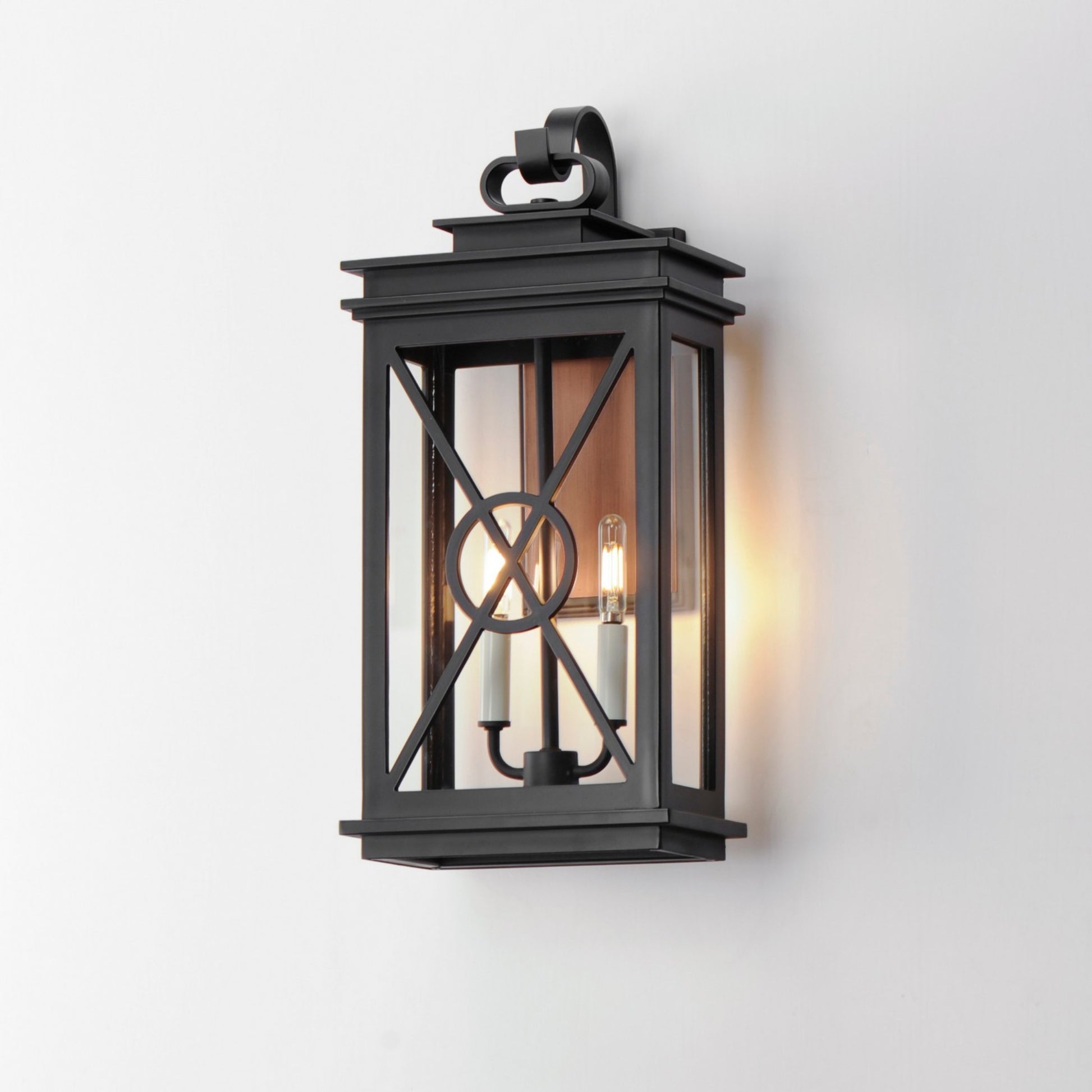 Yorktown VX 22" 2-Light Outdoor Wall Sconce, Black & Aged Copper Finish - Bees Lighting