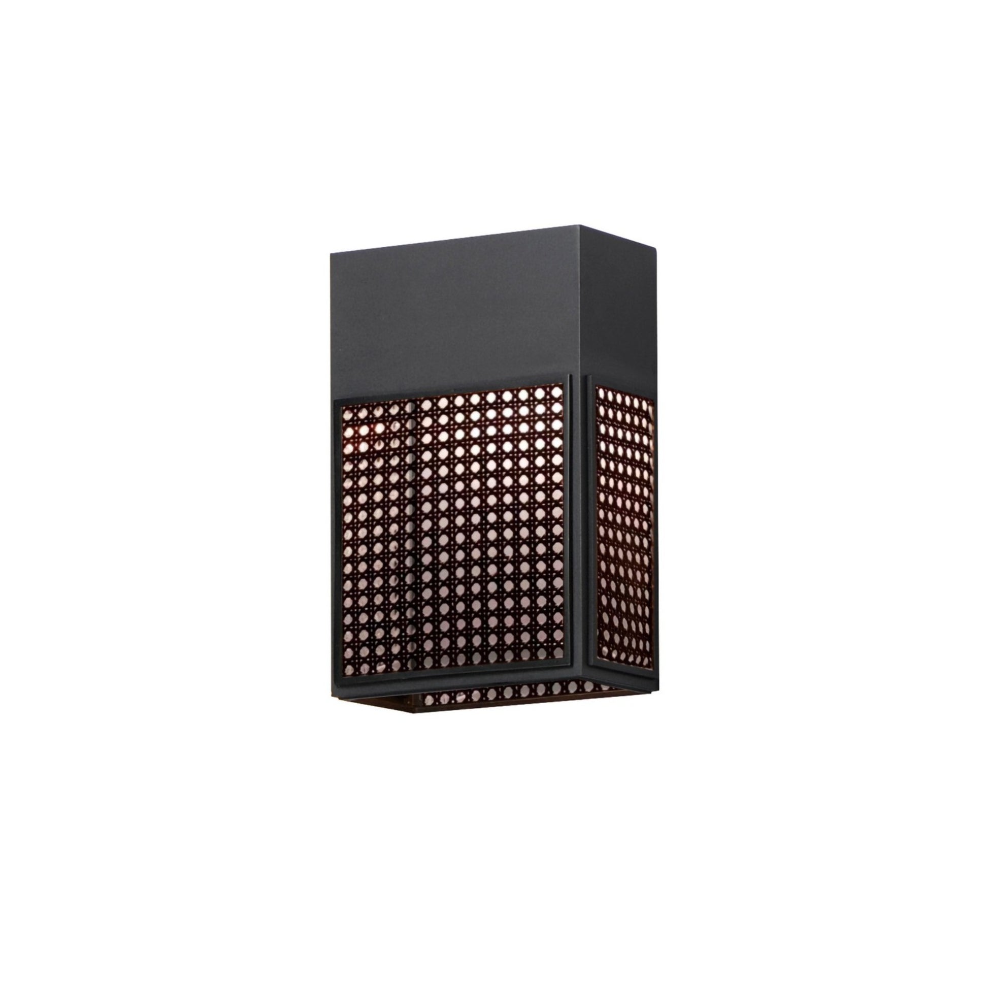 Lattice 12" LED Outdoor Wall Sconce, Black Finish, Black Rattan - Bees Lighting