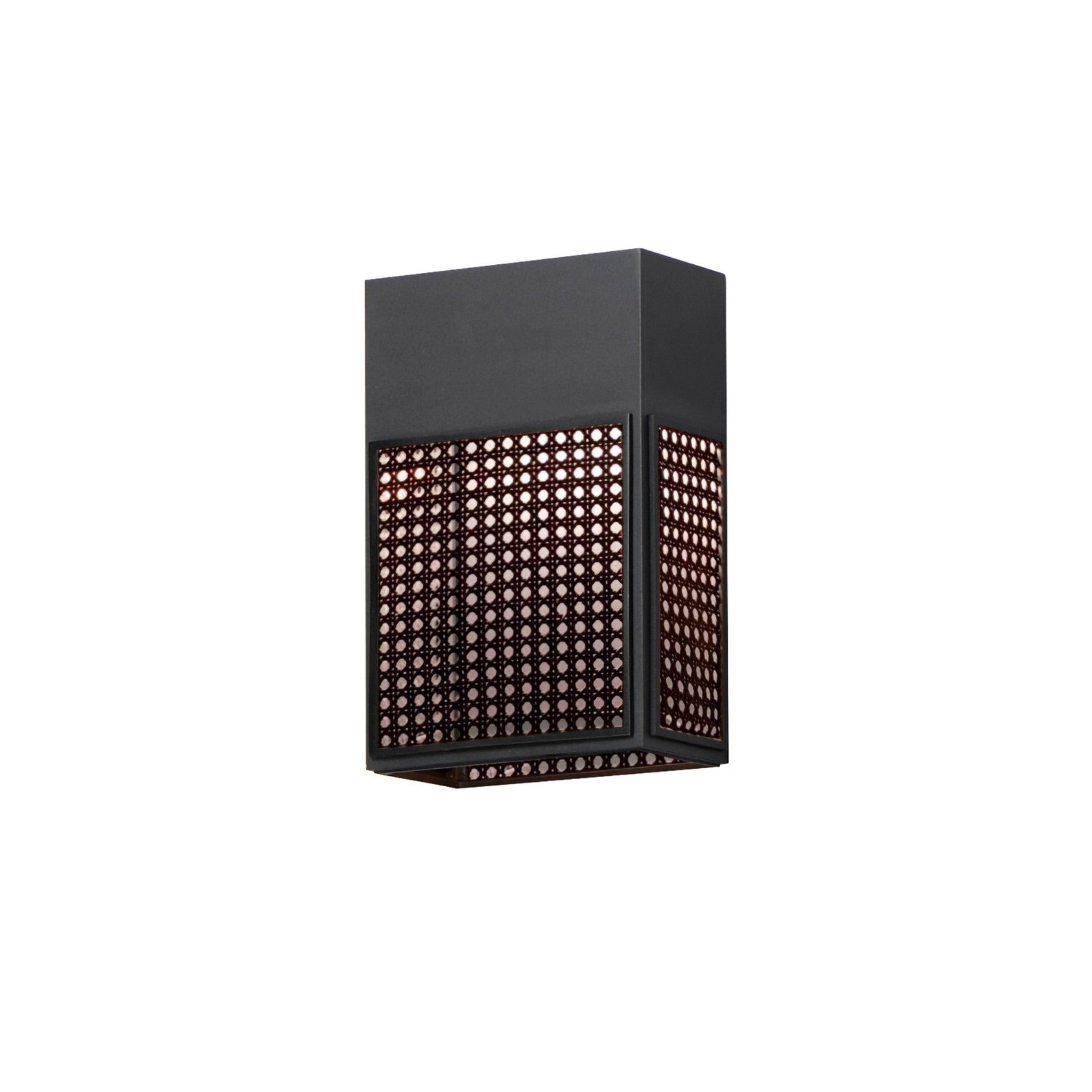 Lattice 12" LED Outdoor Wall Sconce, Black Finish, Black Rattan - Bees Lighting