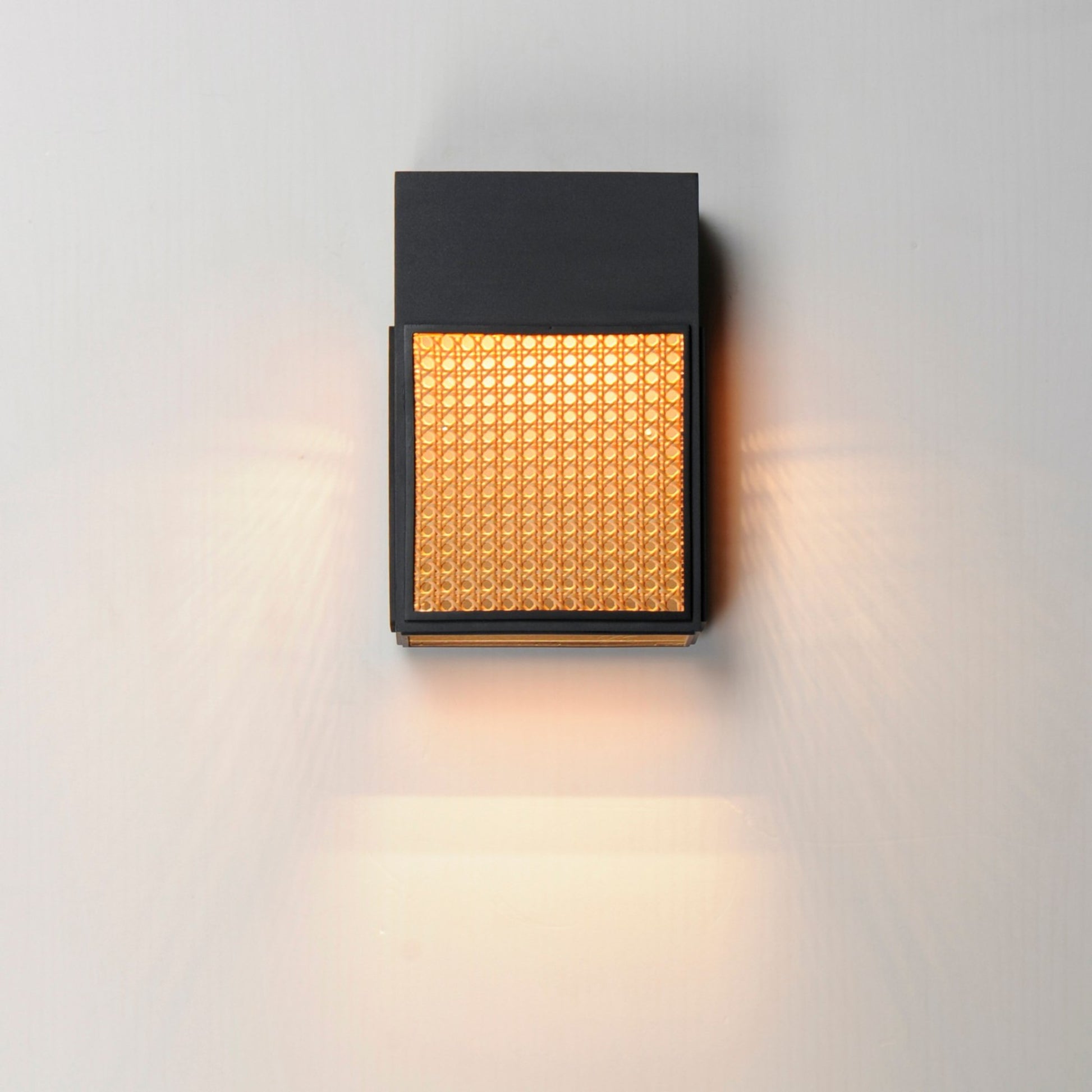 Lattice 12" LED Outdoor Wall Sconce, Black Finish, Natural Rattan - Bees Lighting