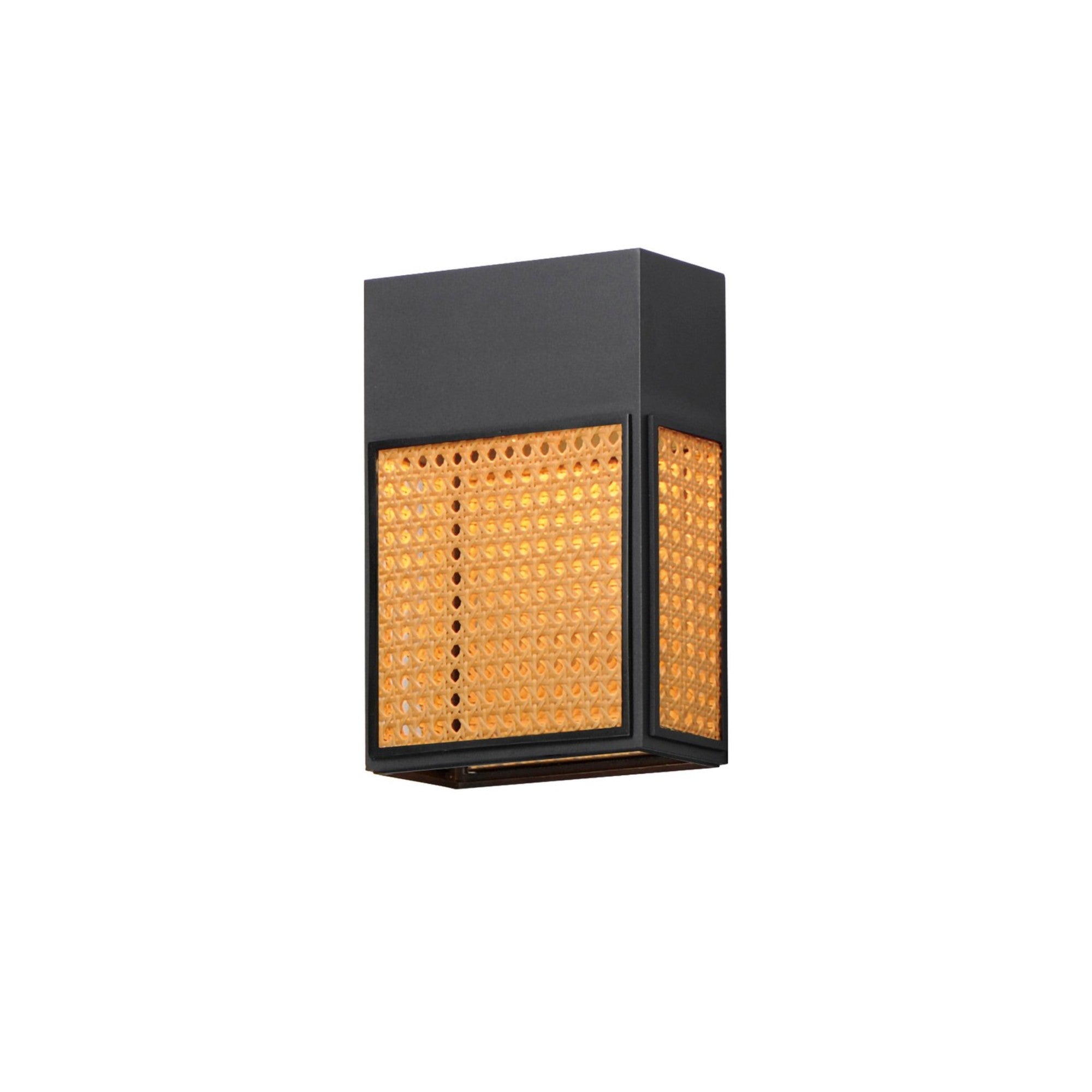 Lattice 12" LED Outdoor Wall Sconce, Black Finish, Natural Rattan - Bees Lighting
