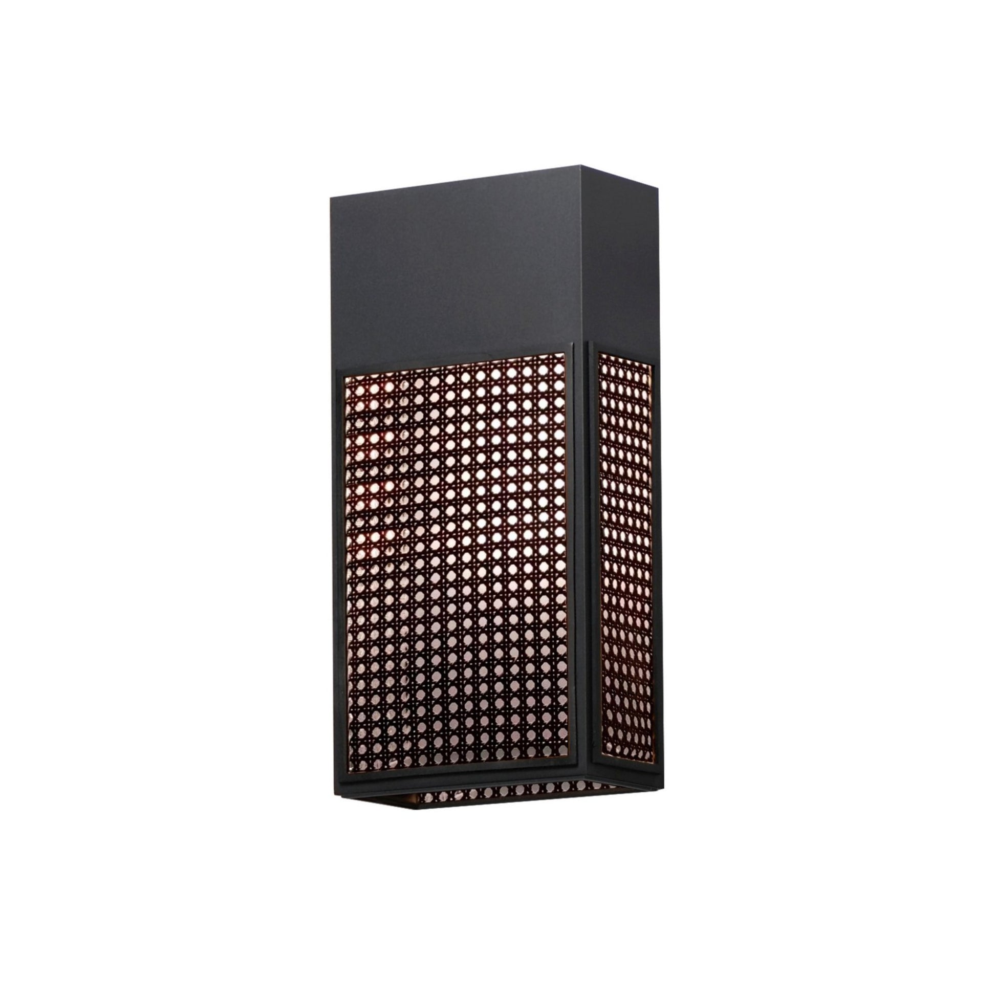 Lattice 16" LED Outdoor Wall Sconce, Black Finish, Black Rattan - Bees Lighting