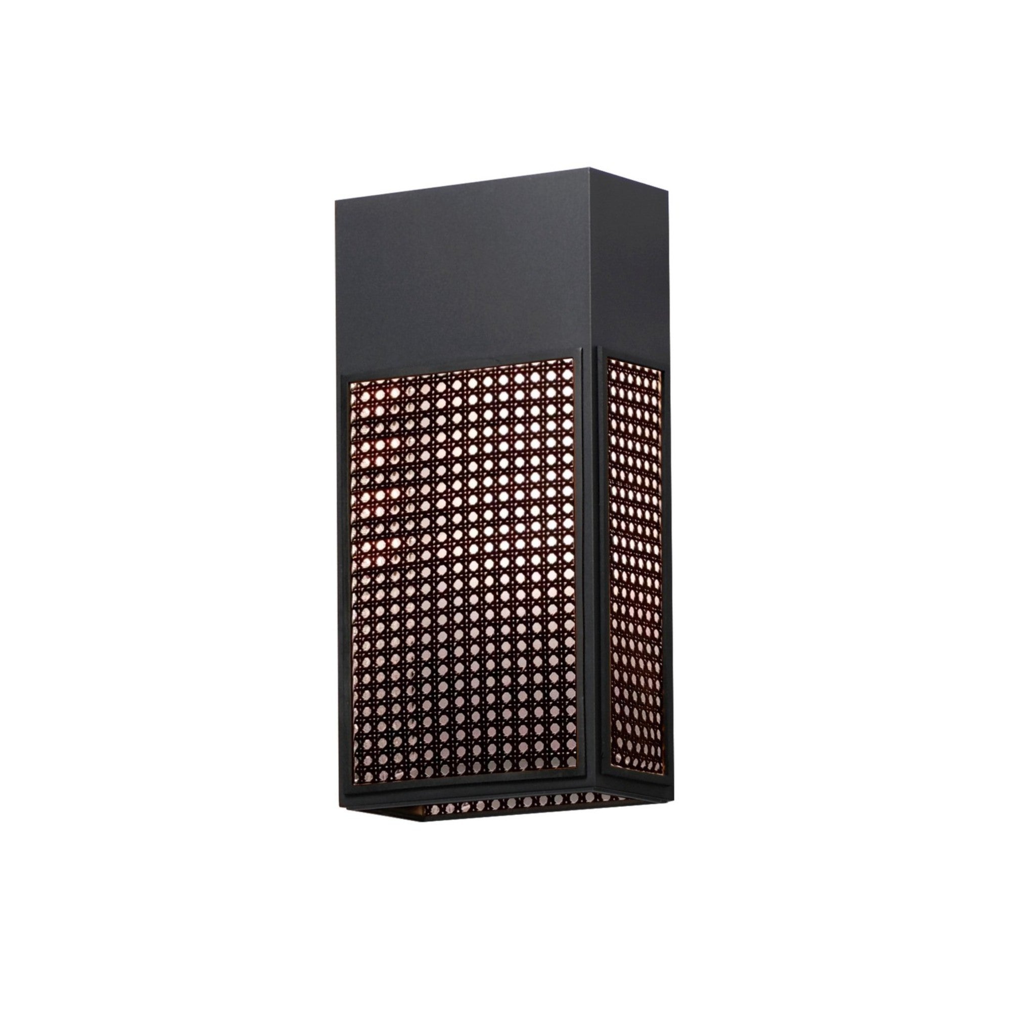 Lattice 16" LED Outdoor Wall Sconce, Black Finish, Black Rattan - Bees Lighting