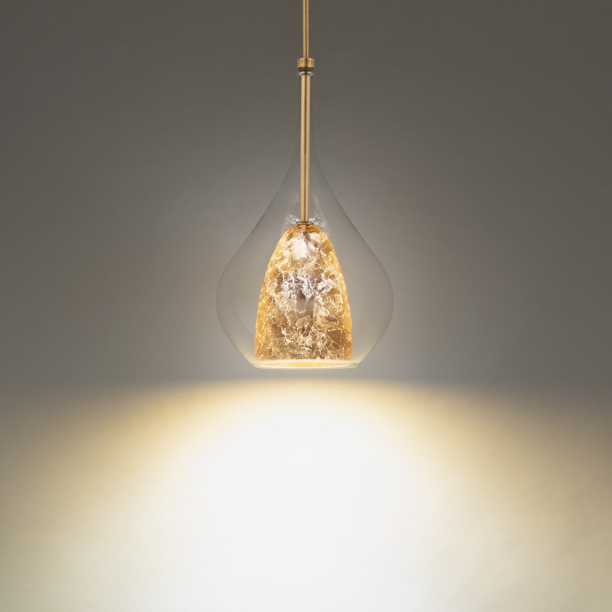 Helios 18" LED Mini Pendant, Gold Leaf/Aged Brass Finish - Bees Lighting