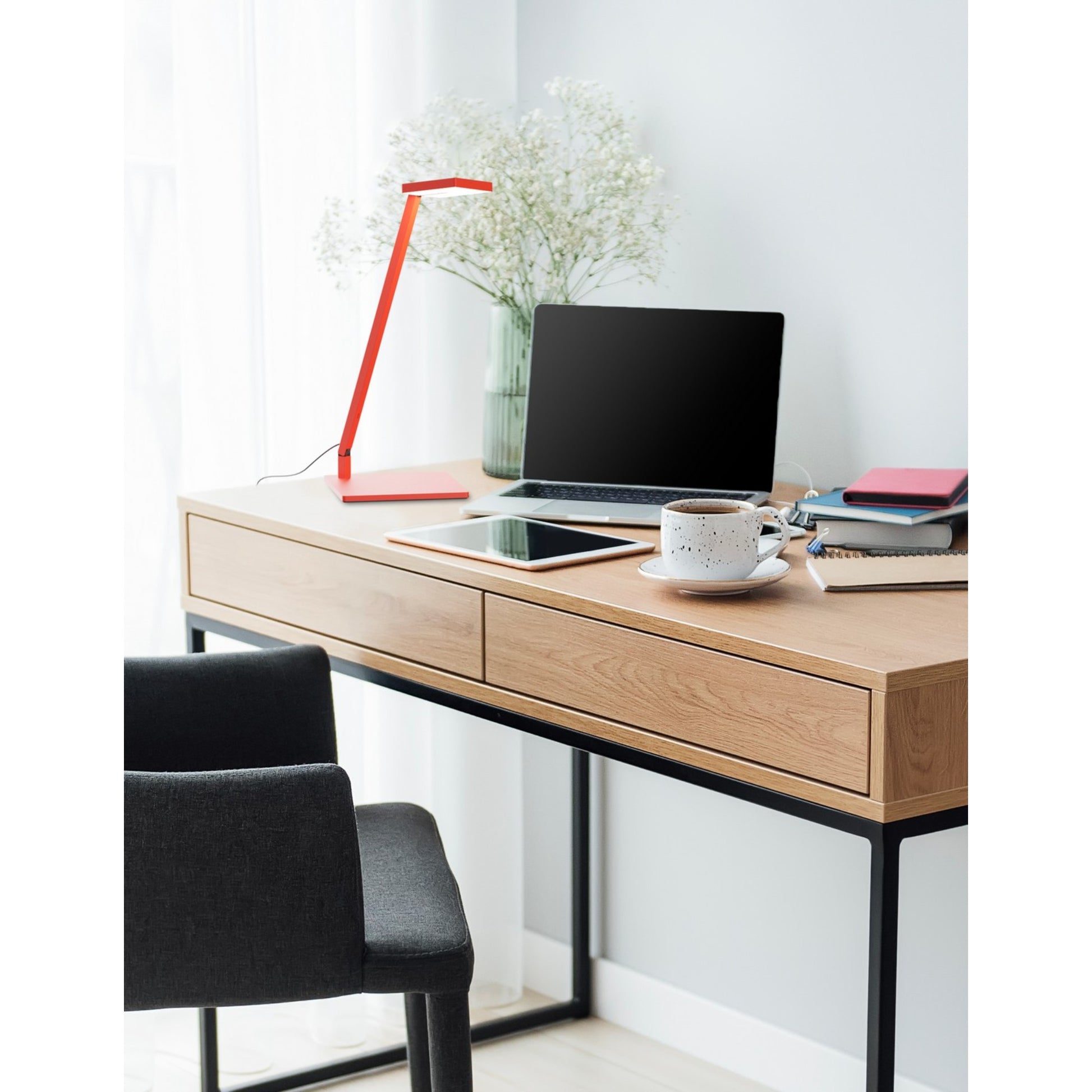 Focaccia Solo Matte Fire Red Contemporary LED Desk Lamp with USB Port and Occupancy Sensor - Bees Lighting
