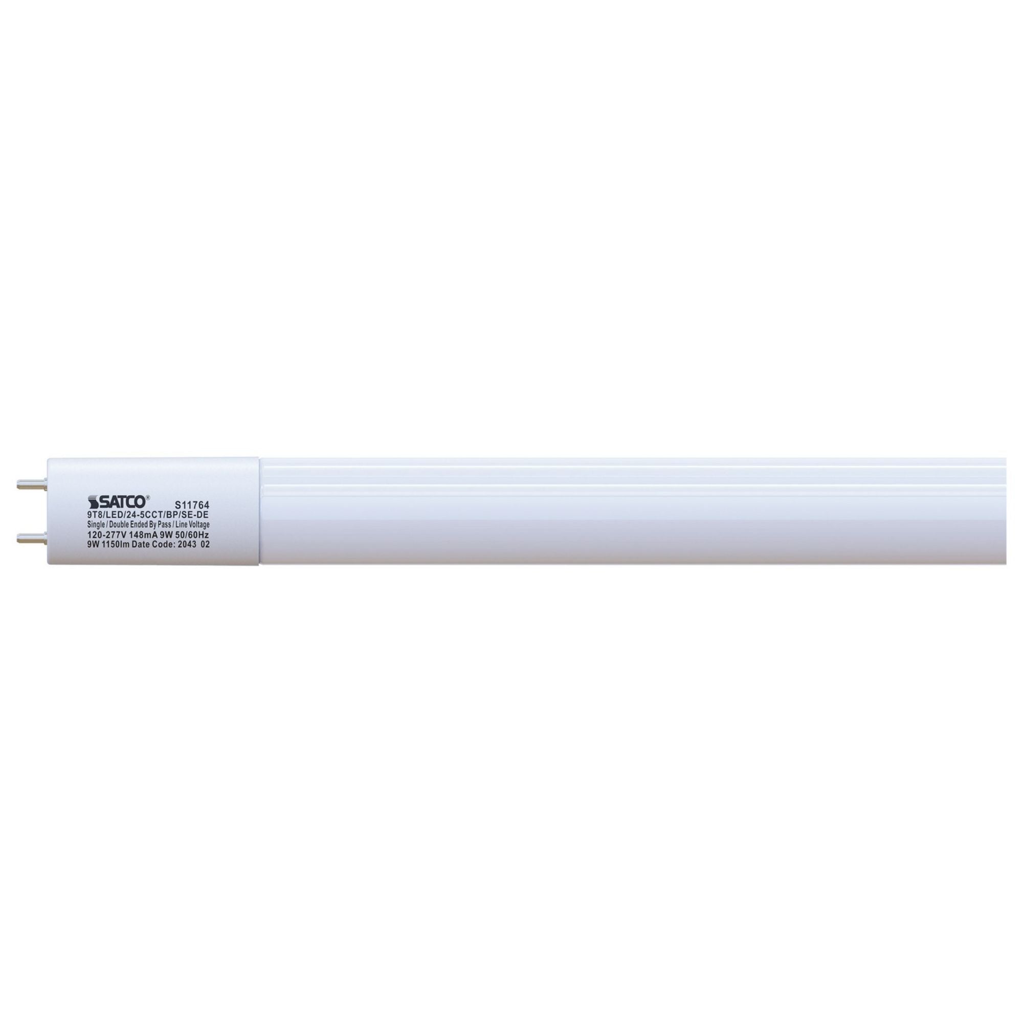 2ft T8 LED Bulb, 9 Watts, 1250 Lumens, 3000K to 6500K, Ballast Bypass, Single|Dual End