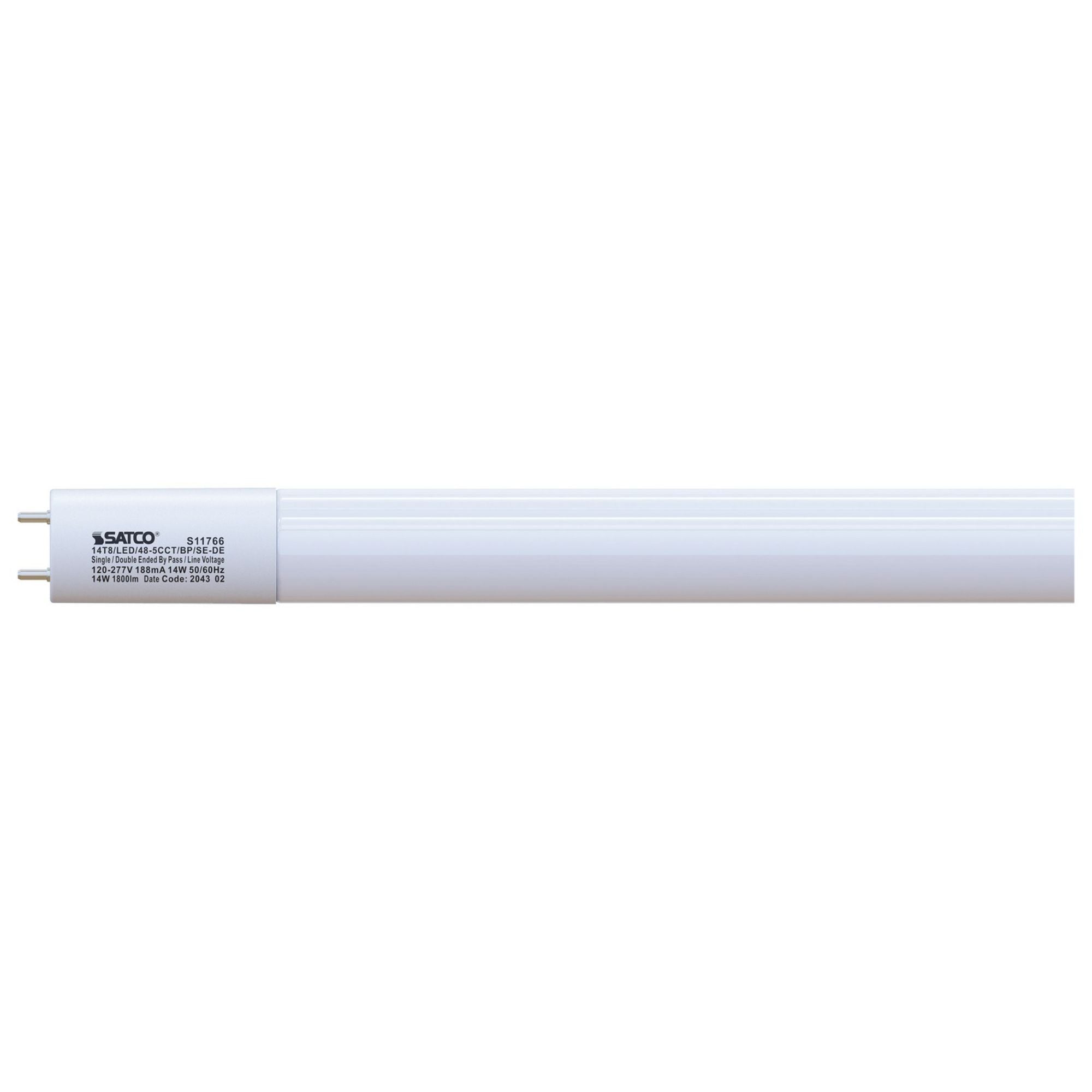 4ft T8 LED Bulb, 14 Watts, 1800 Lumens, 3000K to 6500K, Ballast Bypass, Single|Dual End