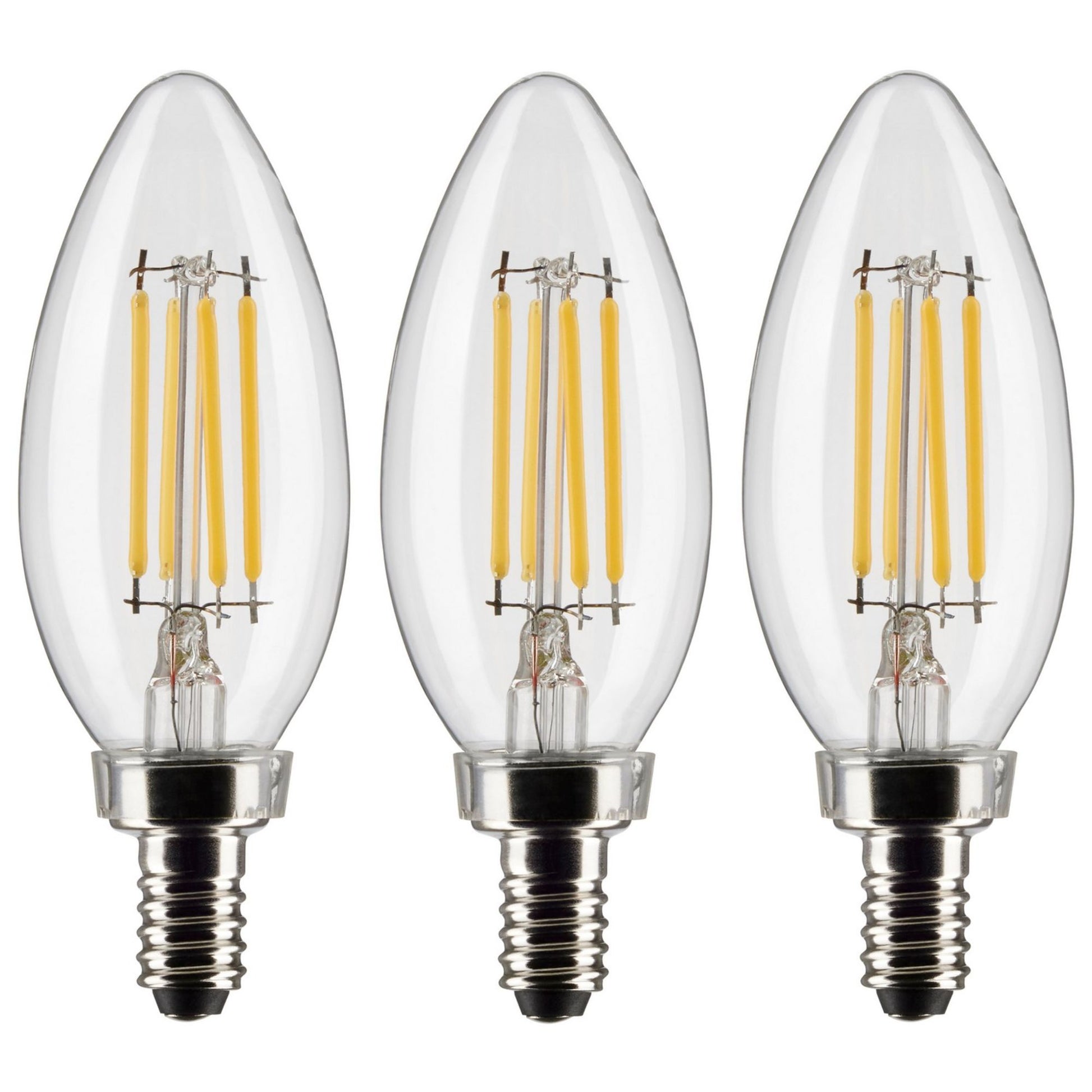 B11 Candle Filament LED Bulb, 40W Equal, 4W, 350lm, 3000K, E12 Candelabra, Clear, Pack of 3 - Bees Lighting