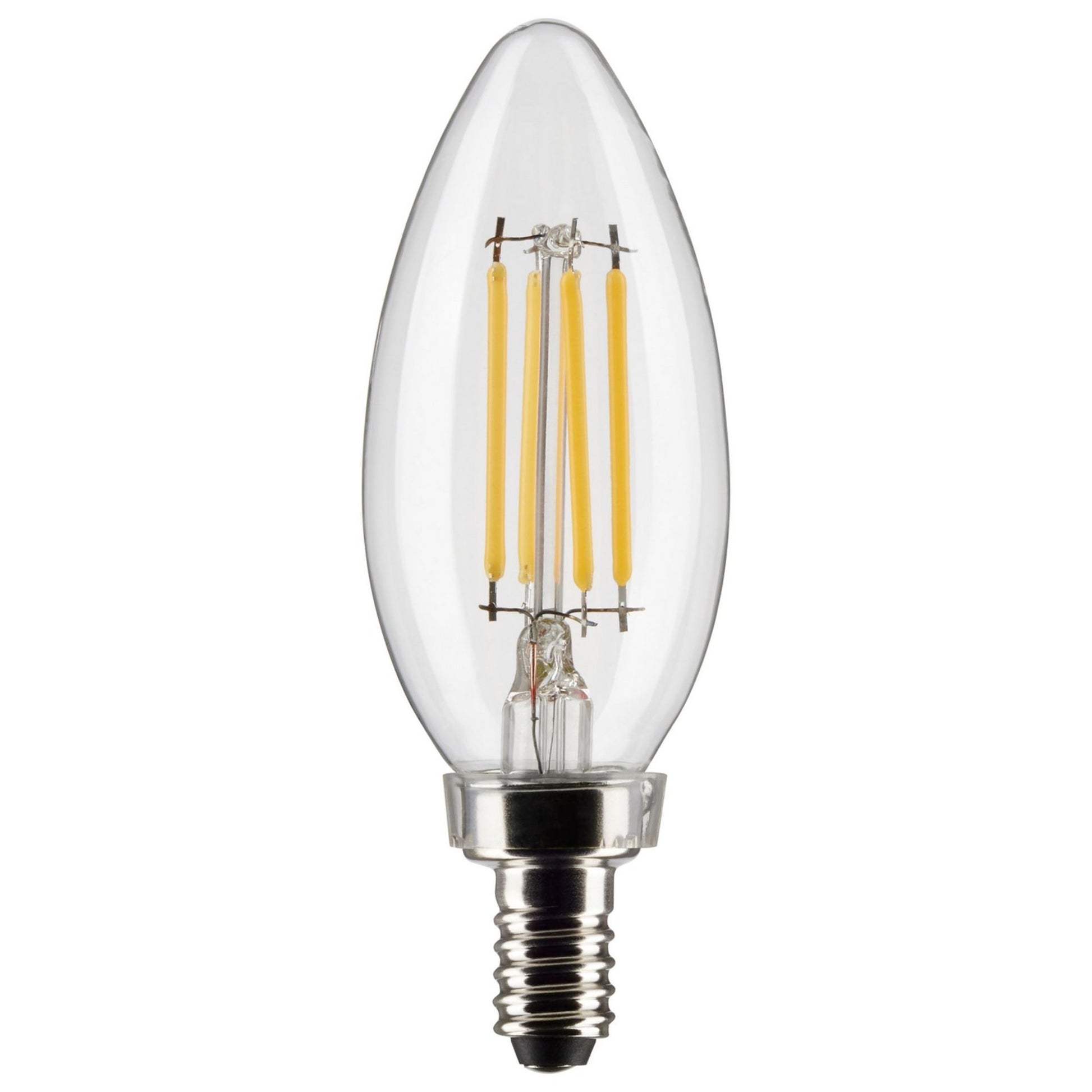 B11 Candle Filament LED Bulb, 40W Equal, 4W, 350lm, 3000K, E12 Candelabra, Clear, Pack of 3 - Bees Lighting